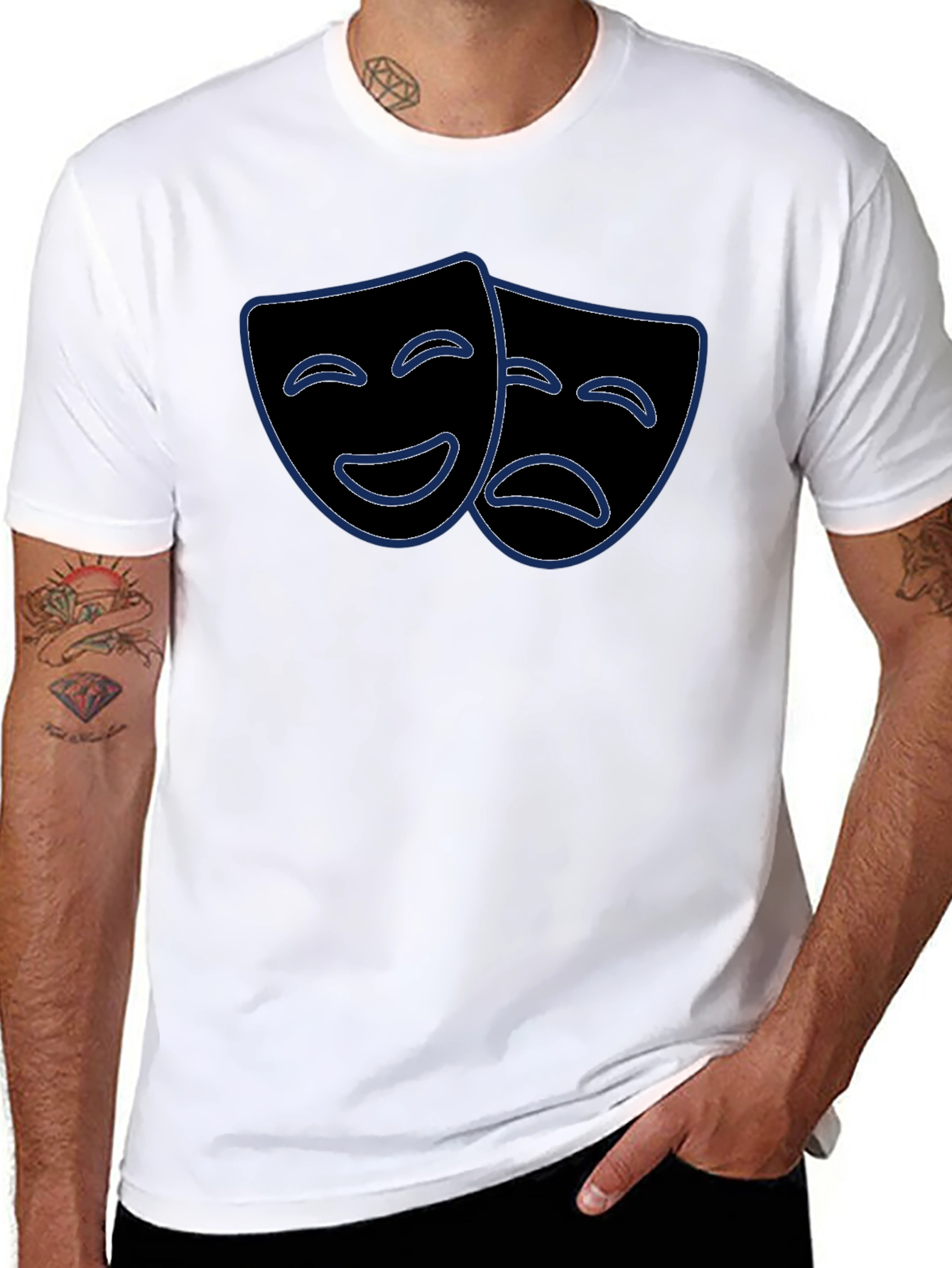 Black Comedy Tragedy Mask Graphic Tee view 8