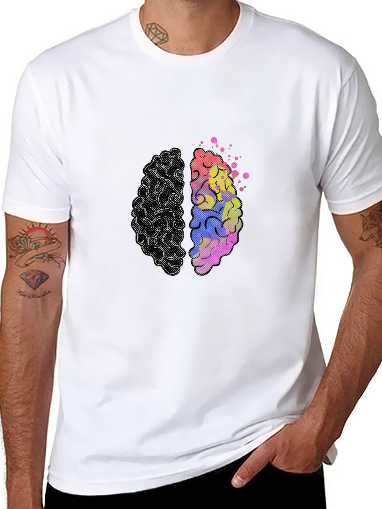 Black Brain Design T-Shirt - Left & Right Brain Graphic Tee view 8