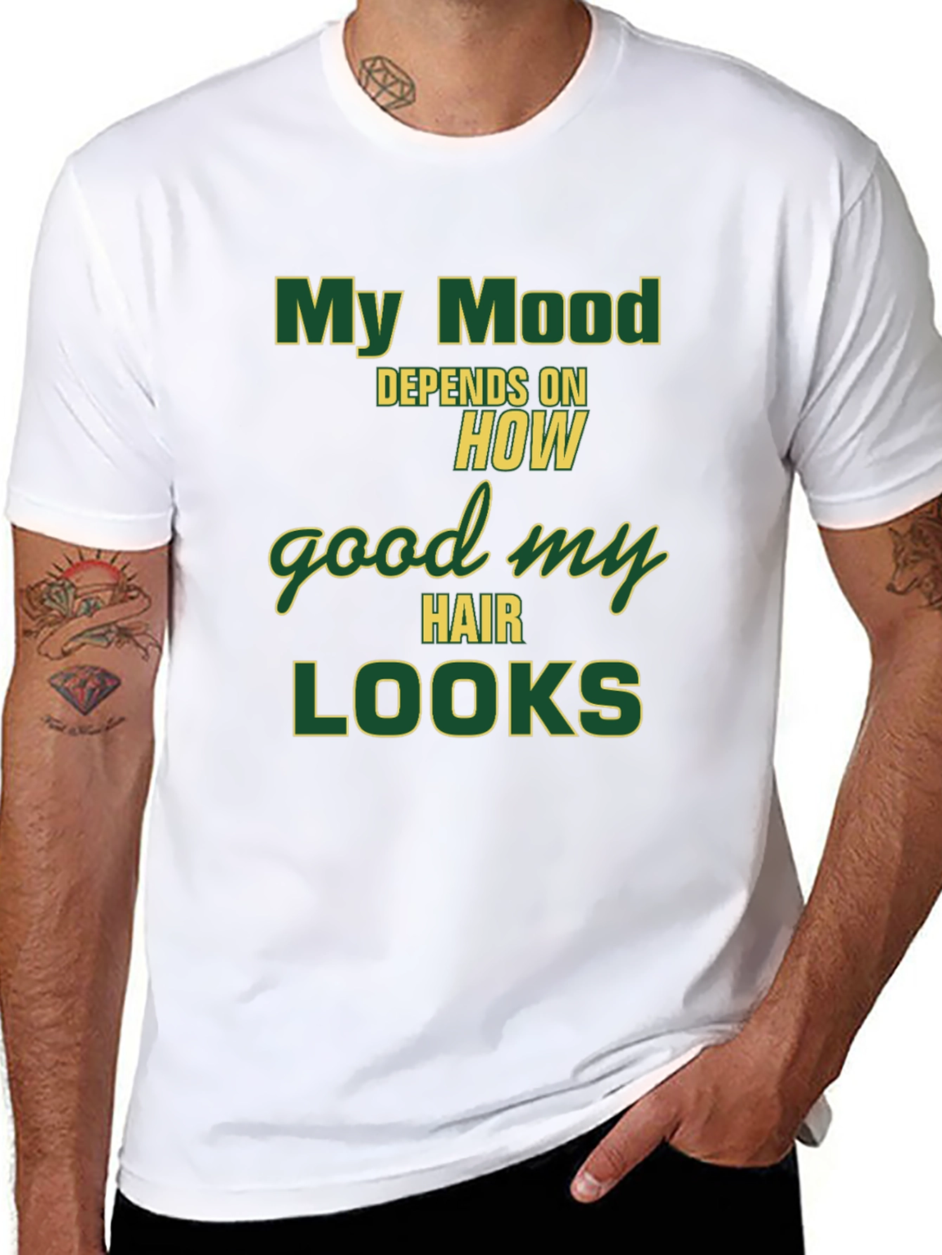 Black My Mood Depends T-Shirt - Funny Hair Style Tee view 8
