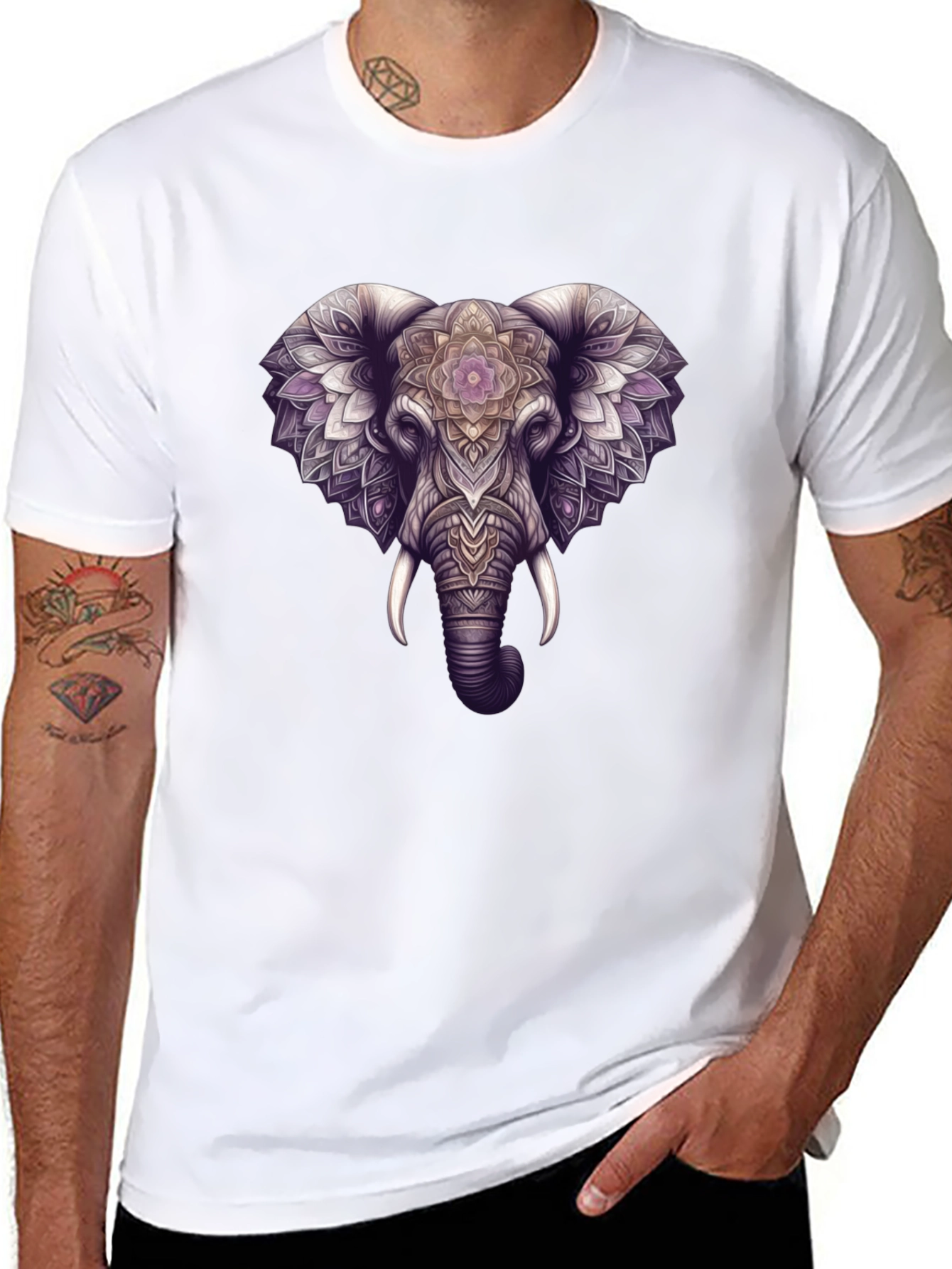 Black Elephant Mandala Graphic Black Tee view 8