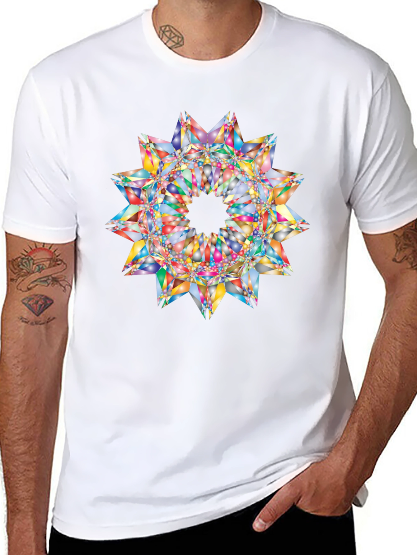 Black Kaleidoscope Starburst Graphic Black T-Shirt view 8