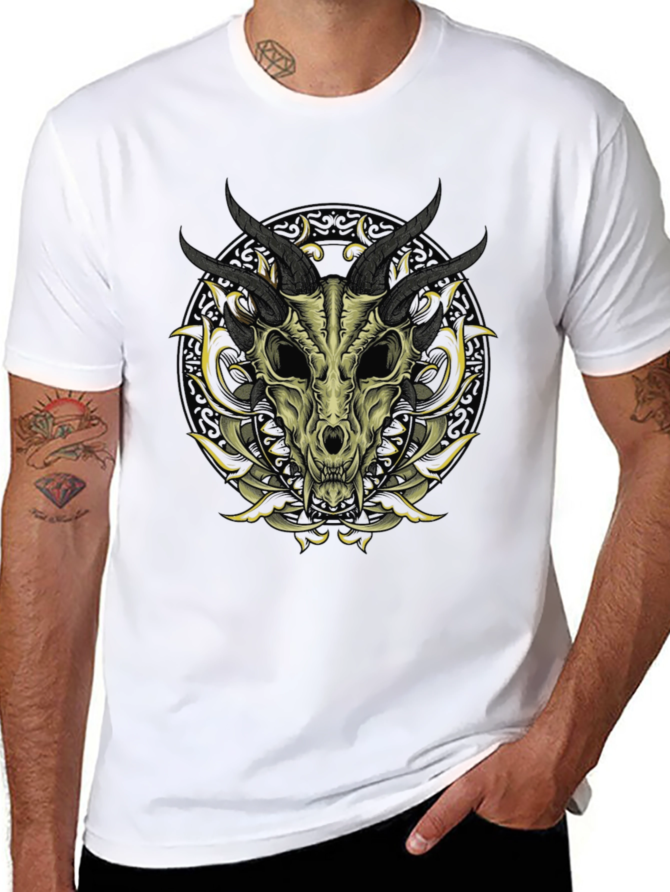 Black Skull & Horns Graphic Print T-Shirt view 8