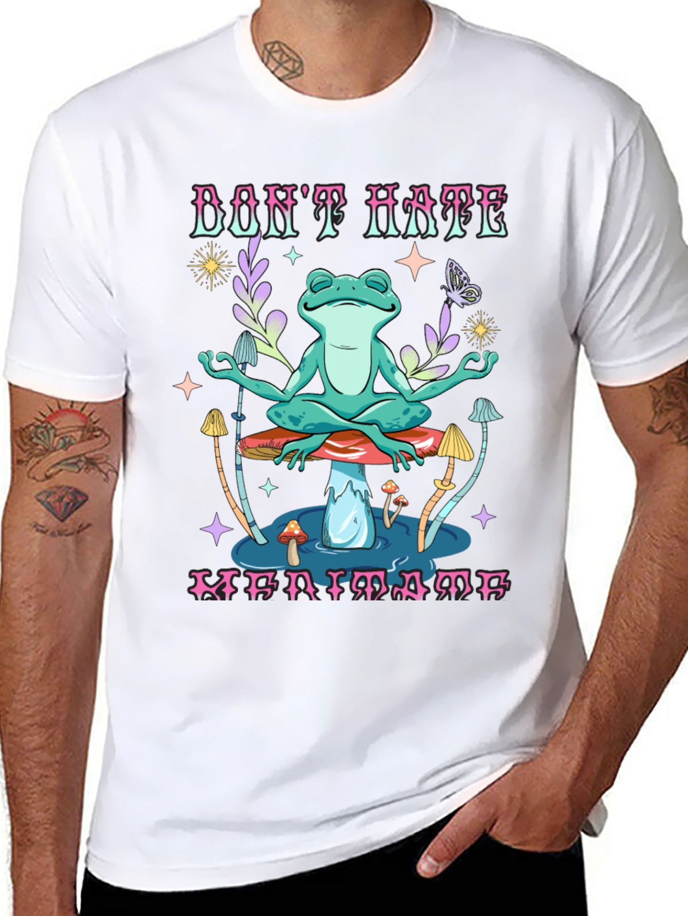 Black Don't Hate Meditate Frog Graphic T-Shirt view 8