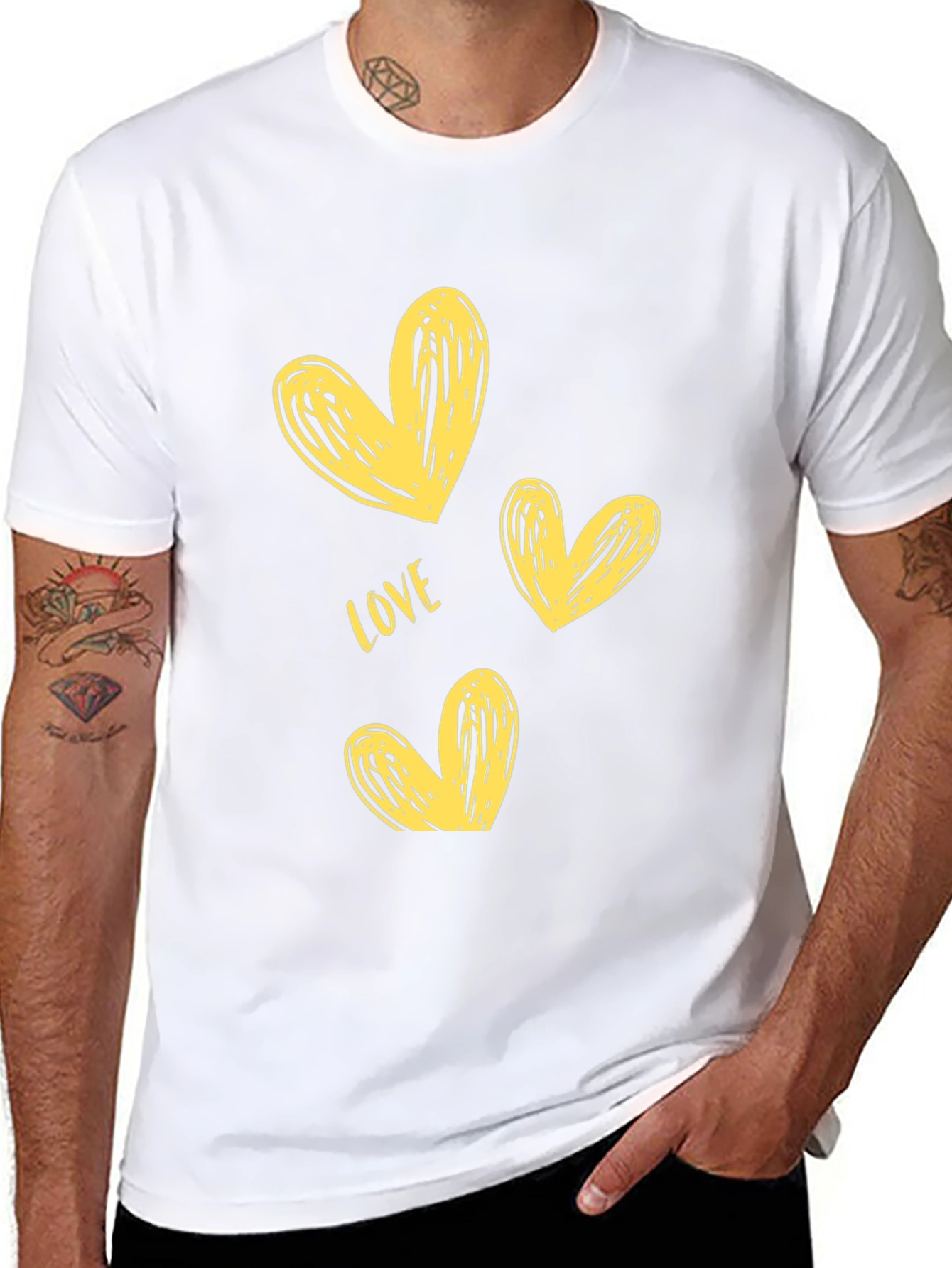 Black Love Heart Print Crew Neck T-Shirt - Black view 8
