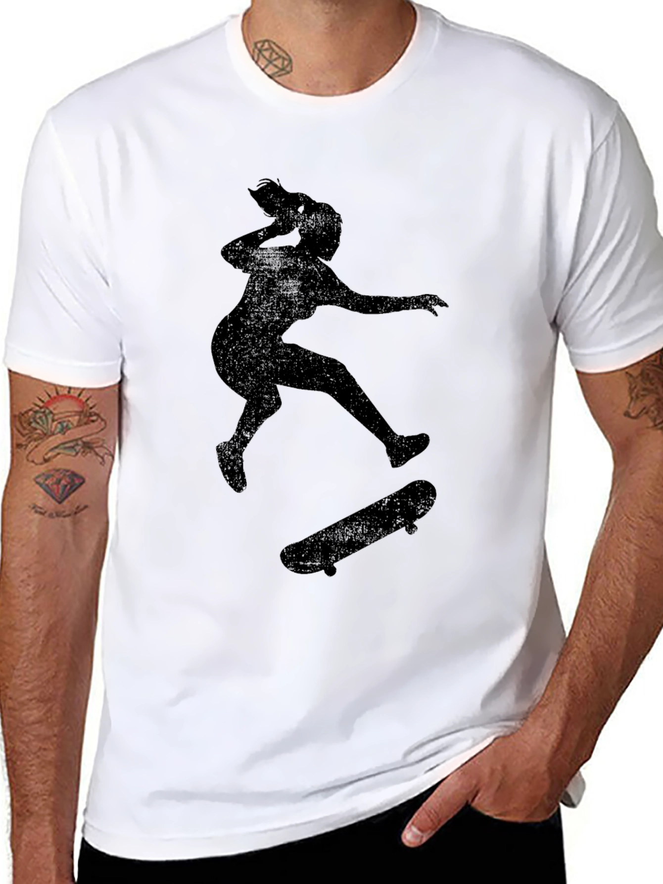 Black Skateboarder Graphic Tee - Black Cotton Casual T-Shirt view 8