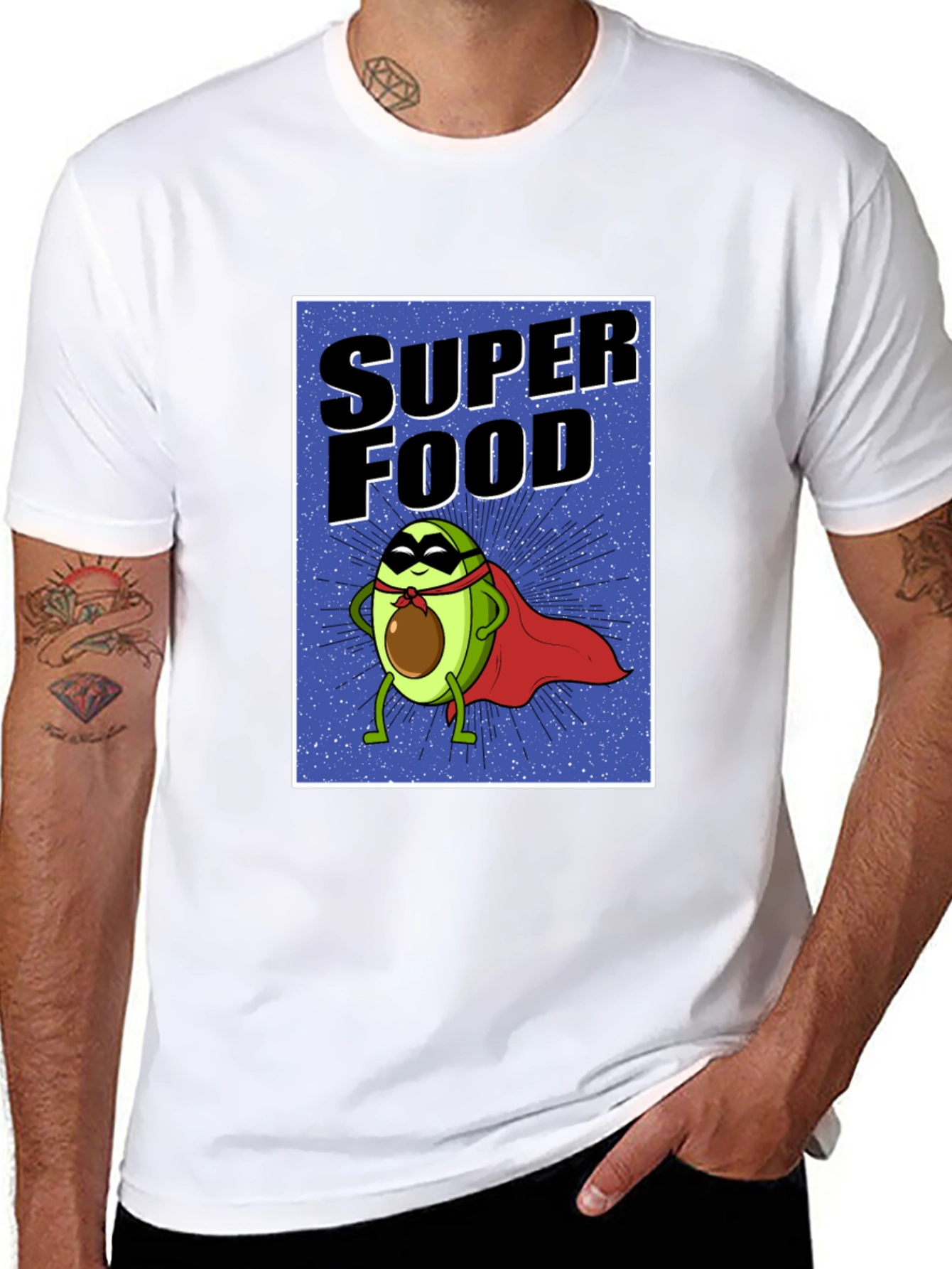 Black Super Food Avocado T-Shirt - Novelty Superhero Tee view 8