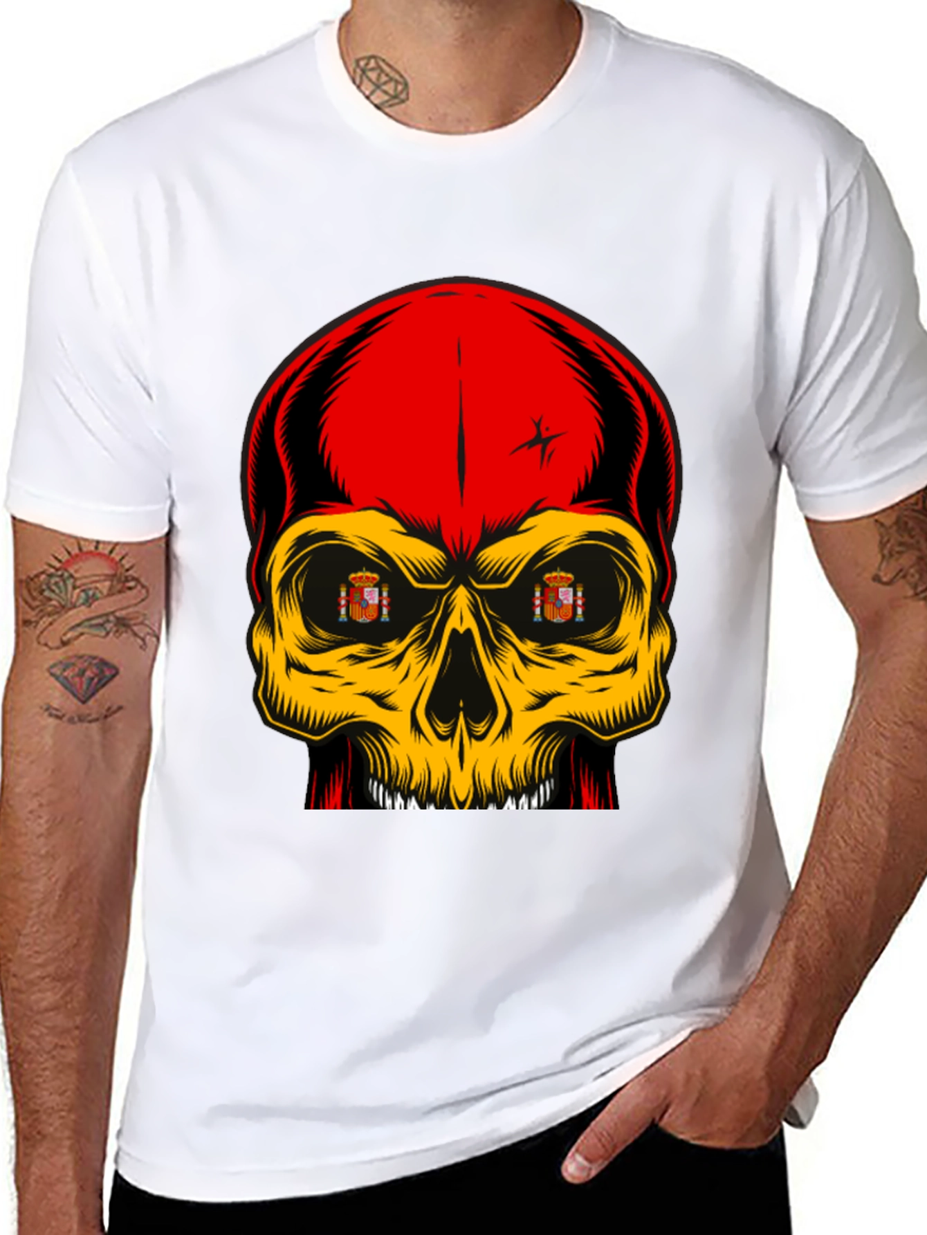 Black Spanish Flag Skull Graphic T-Shirt view 8