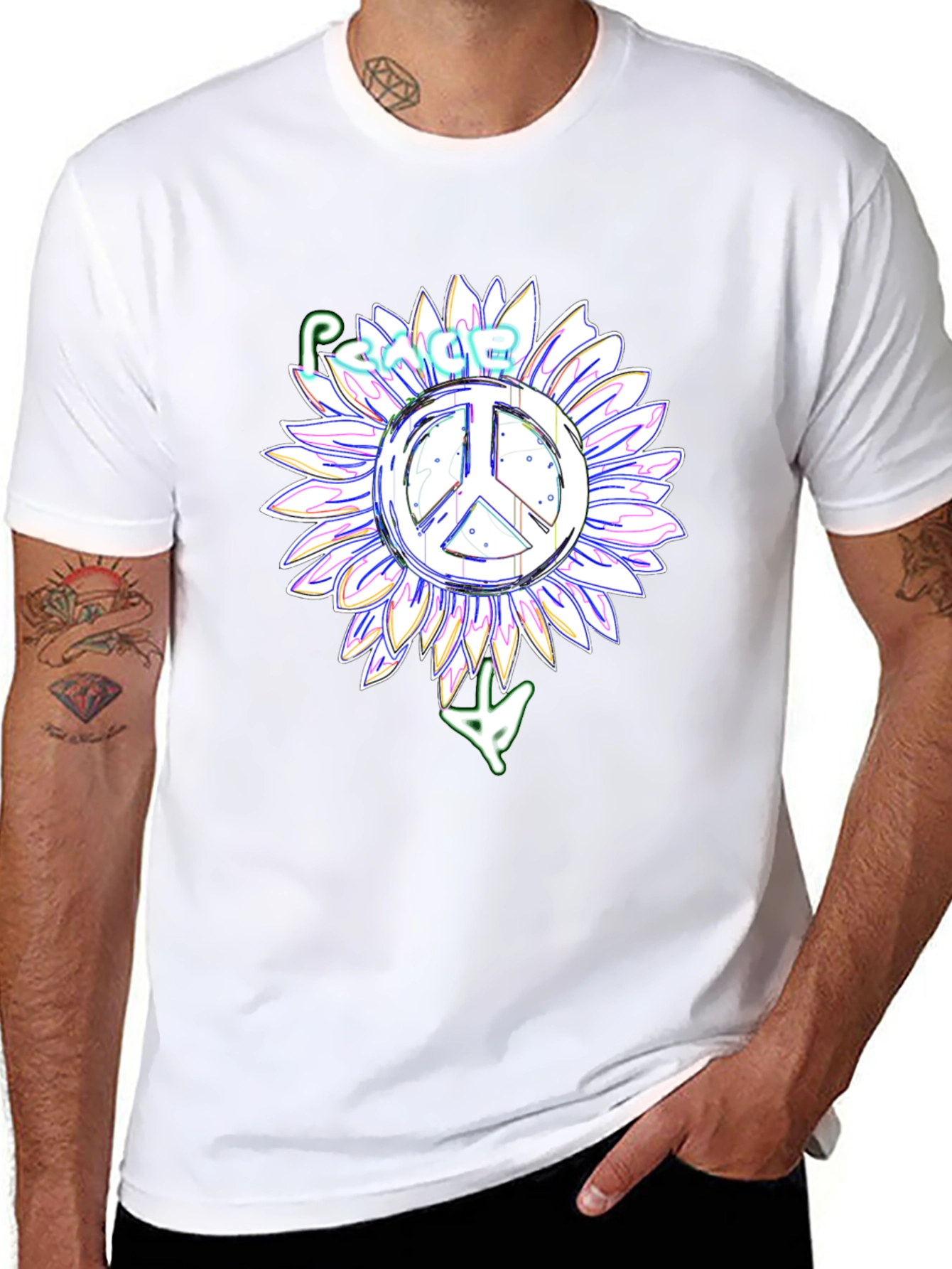 Black Peace Sign Sunflower Black T-Shirt view 8