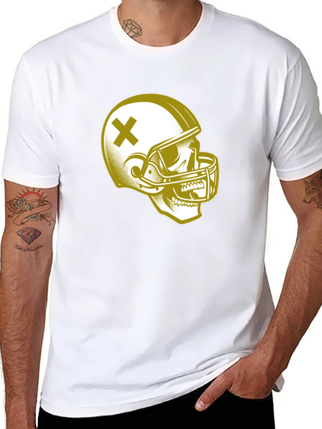 Black Skull Football Helmet Graphic T-Shirt view 8