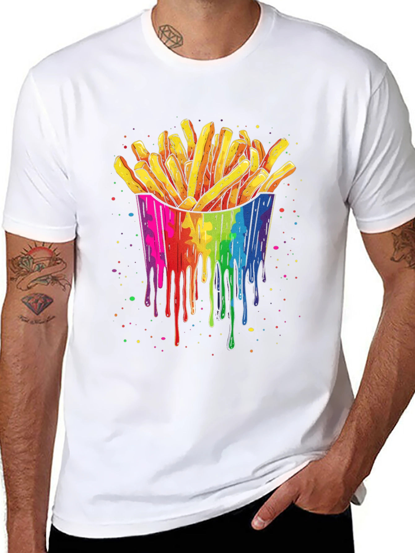 Black Rainbow Fries Graphic Tee - Unisex Black T-Shirt view 8