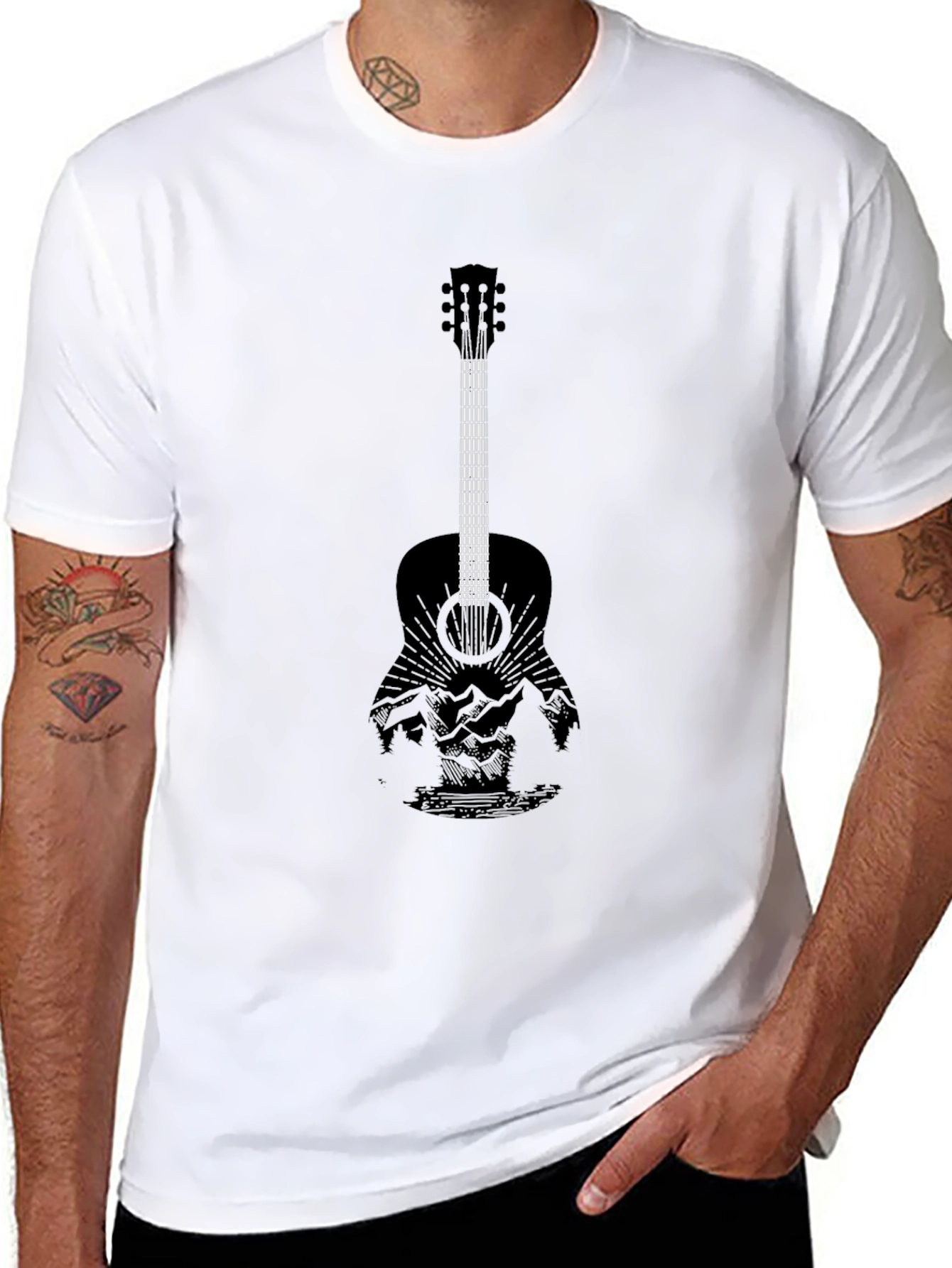Black Guitar Landscape Graphic Tee - Black view 8