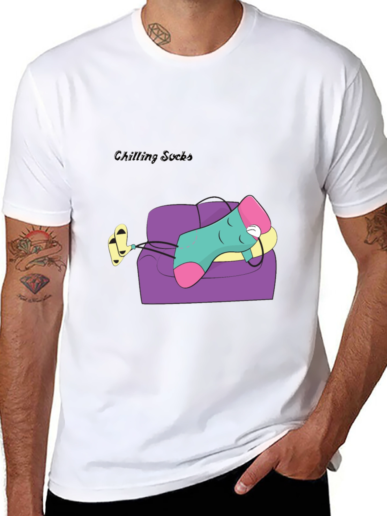 Black Chilling Socks Cartoon Graphic Tee - Relaxed Fit view 8