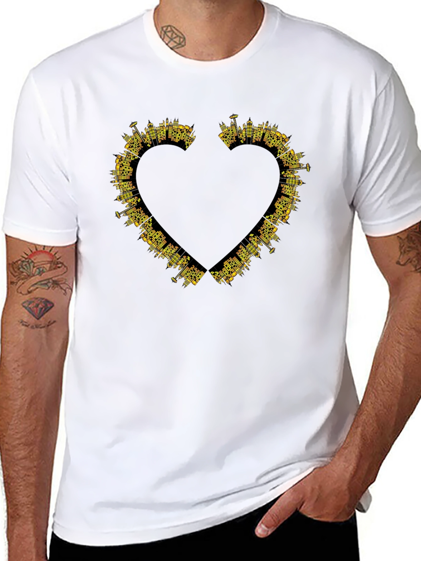 Black City Skyline Heart Tee - Black view 8
