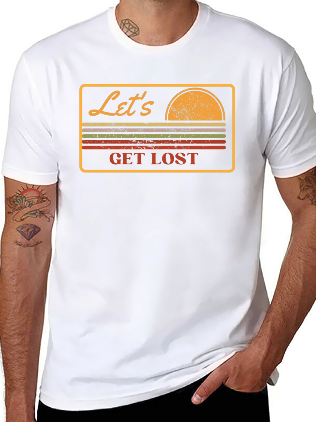Black Let's Get Lost Retro Graphic T-Shirt view 8