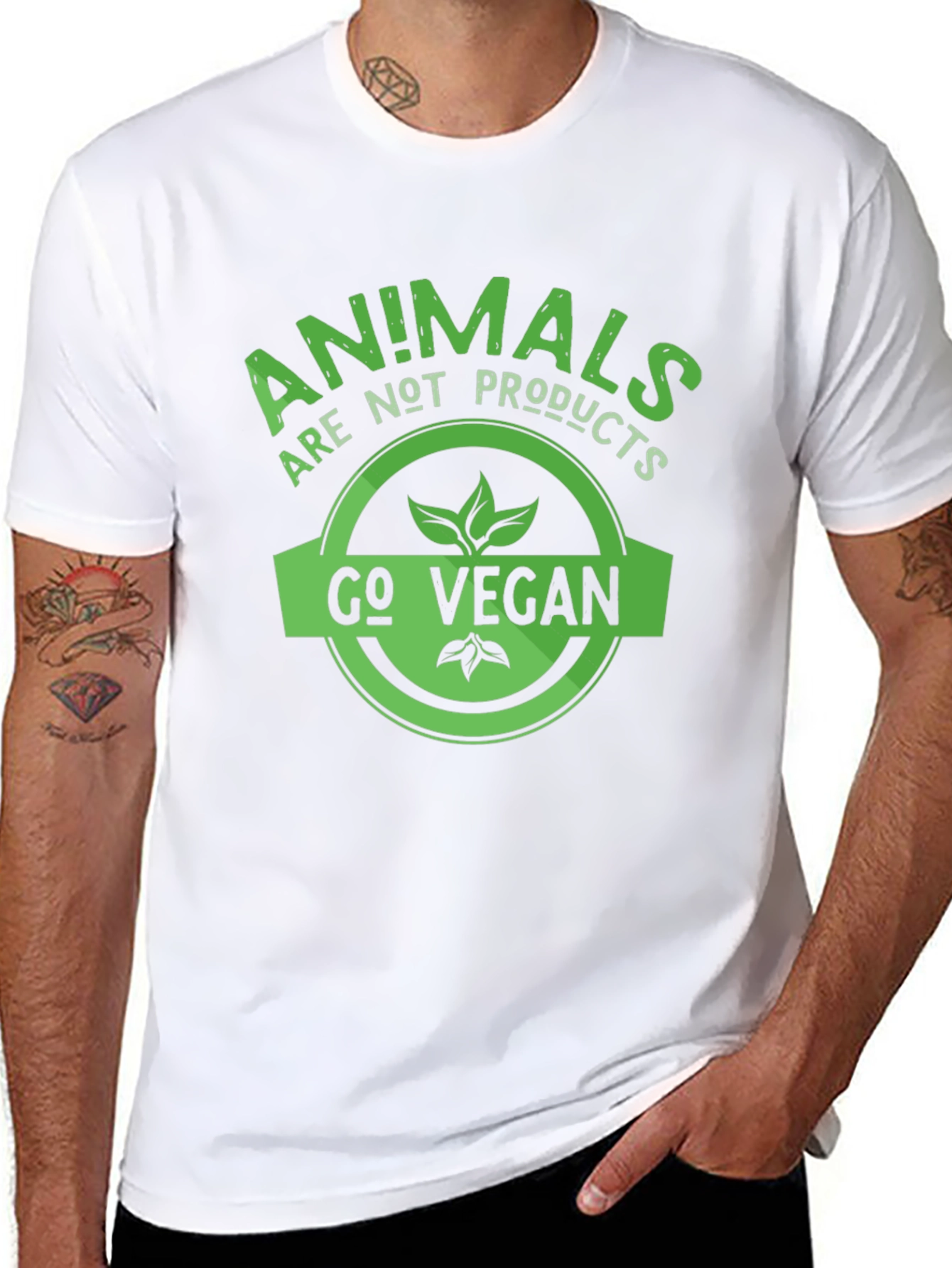 Black Vegan Slogan T-Shirt - Animals Are Not Products view 8
