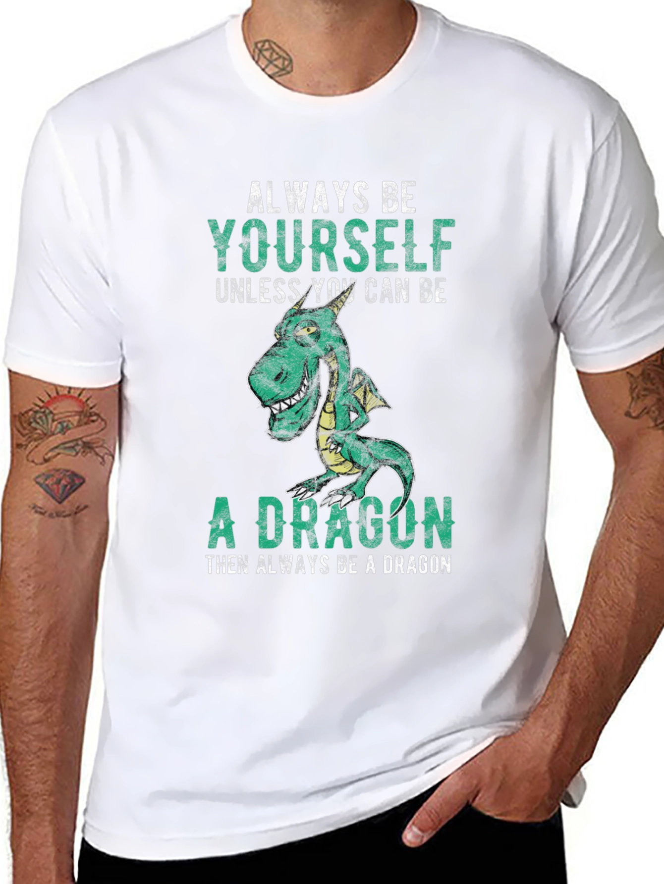 Black Always Be Yourself Dragon Graphic Tee view 8