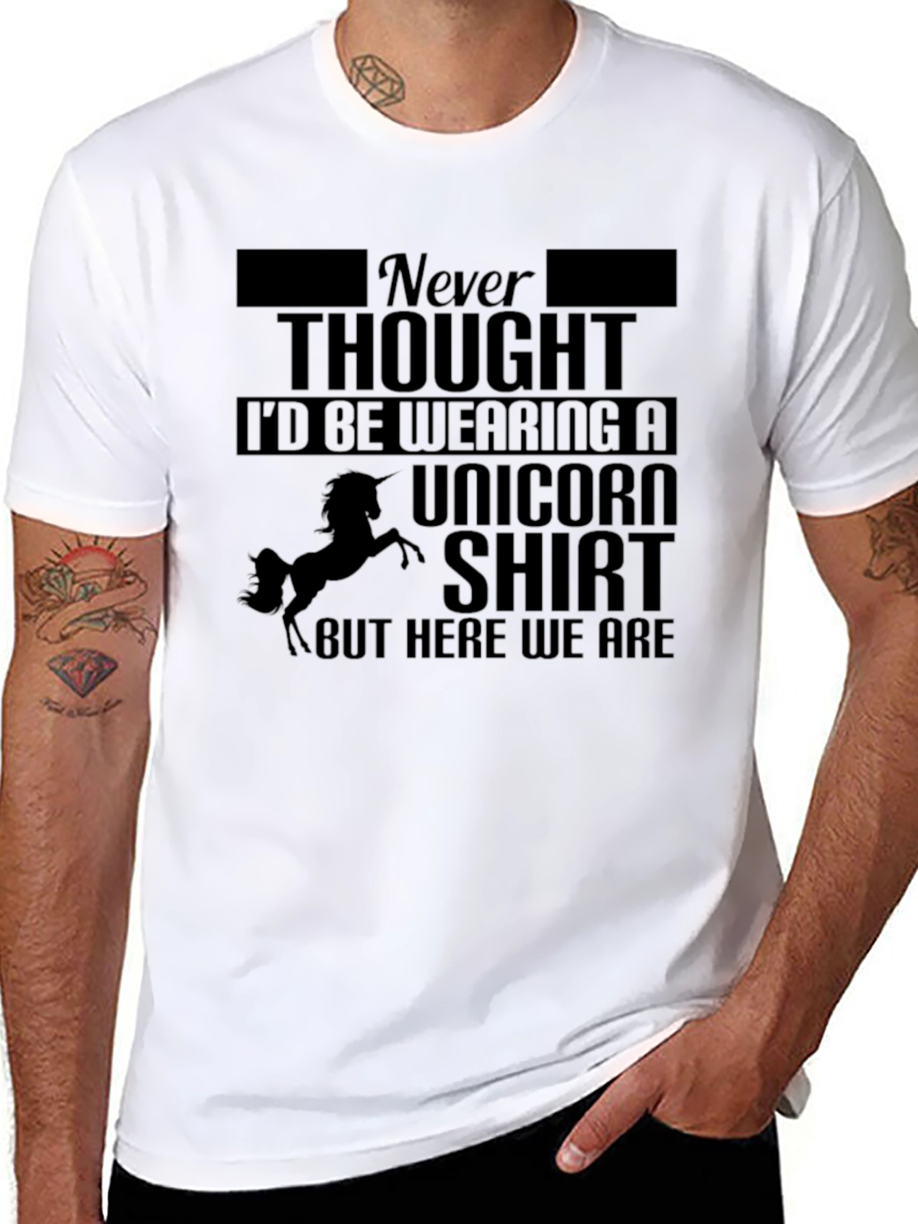 Black Unicorn Humor Graphic Tee - Never Thought I'd Be Wearing One! view 8
