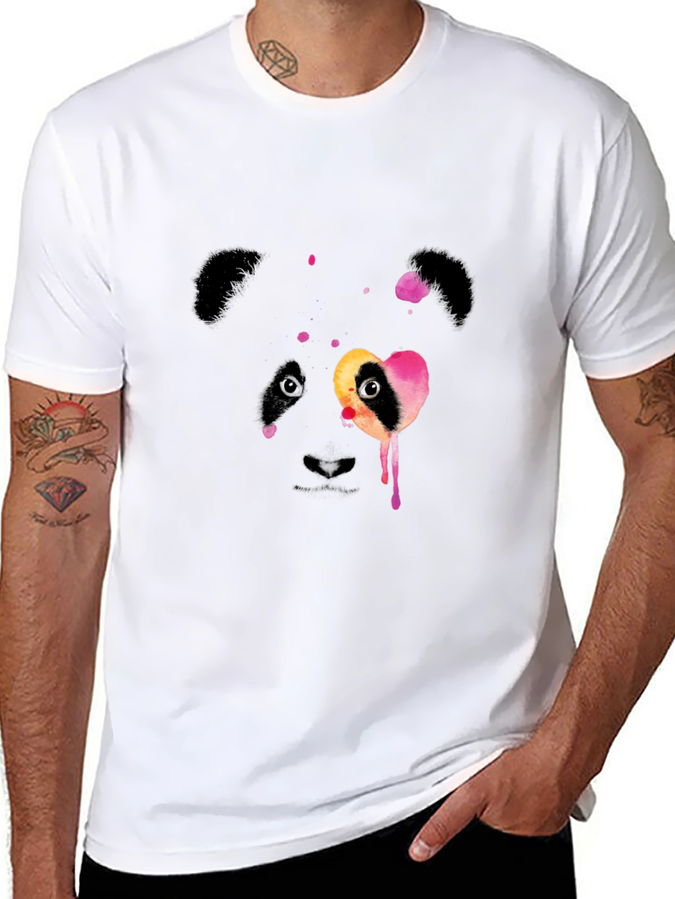 Black Watercolor Panda Graphic Black T-Shirt view 8