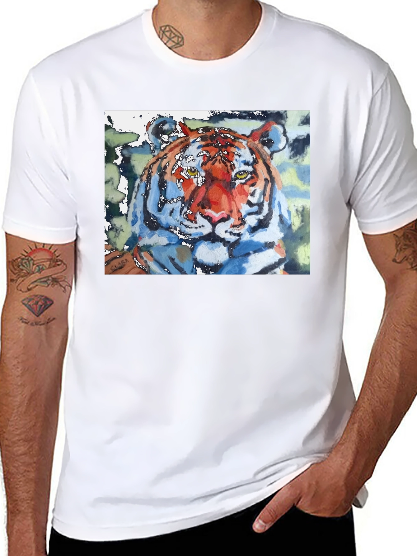 Black Tiger Watercolor Art Graphic T-Shirt view 8