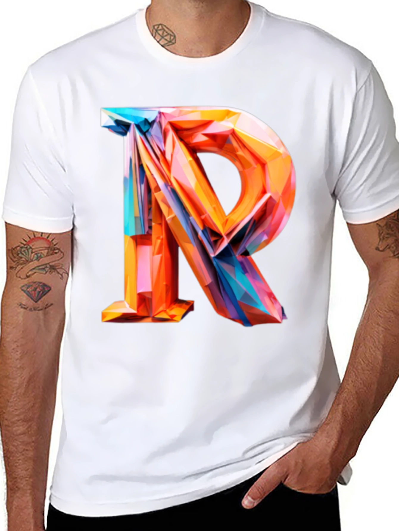 Black Abstract Letter R Graphic Tee - Modern Geometric Design view 8