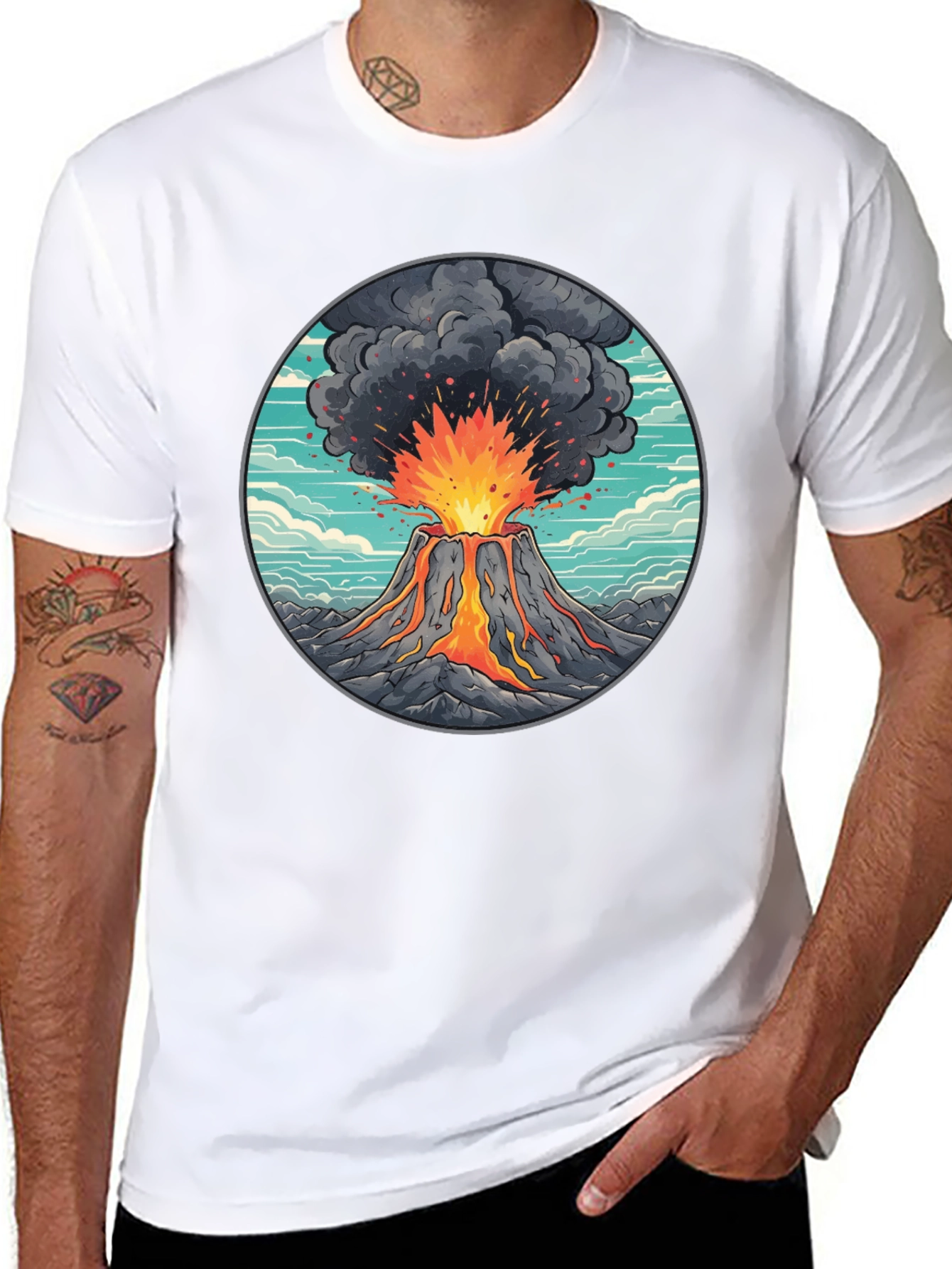 Black Volcano Eruption Graphic Tee - Black Cotton Blend view 8