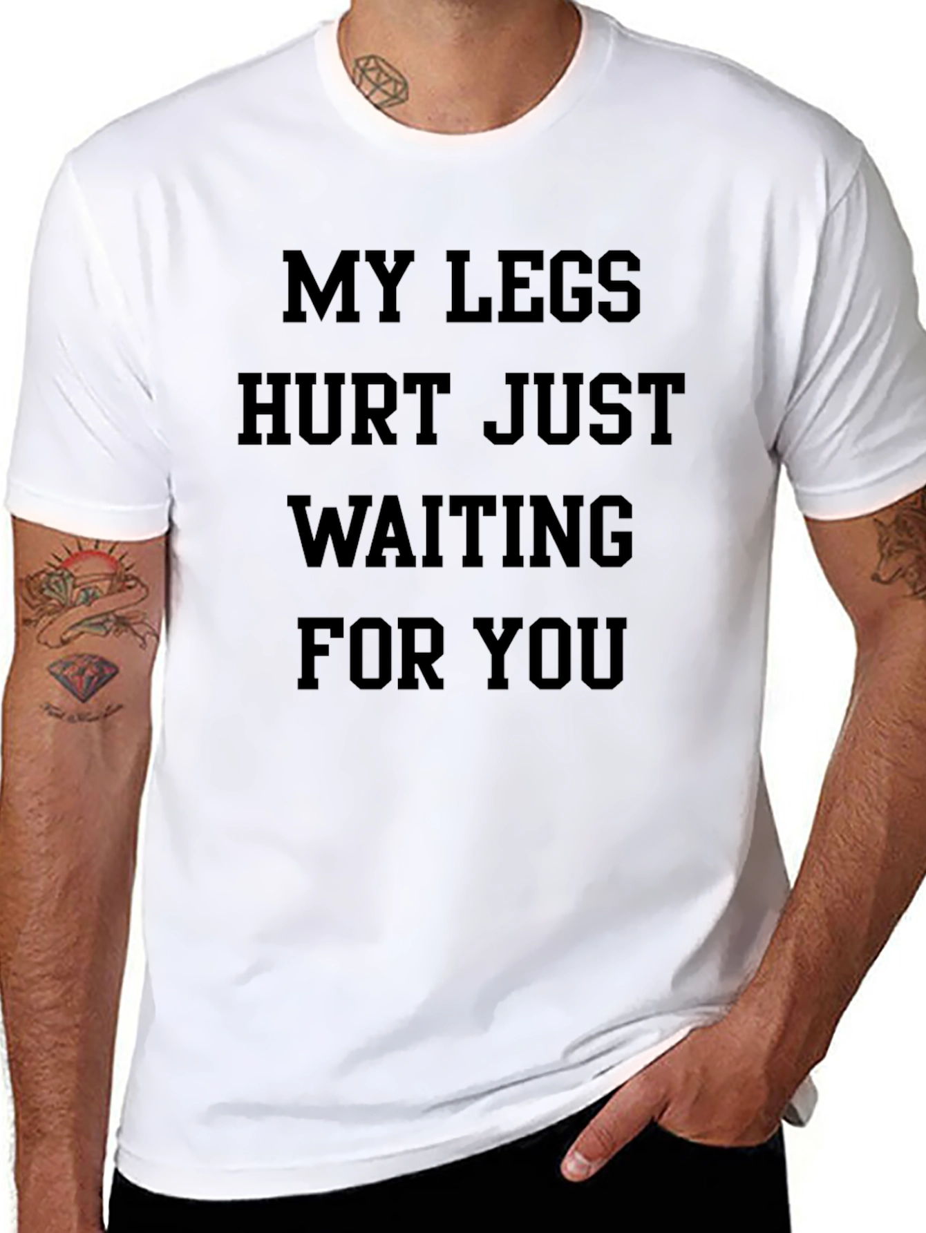 Black Funny Leg Hurt T-Shirt - Waiting For You view 8