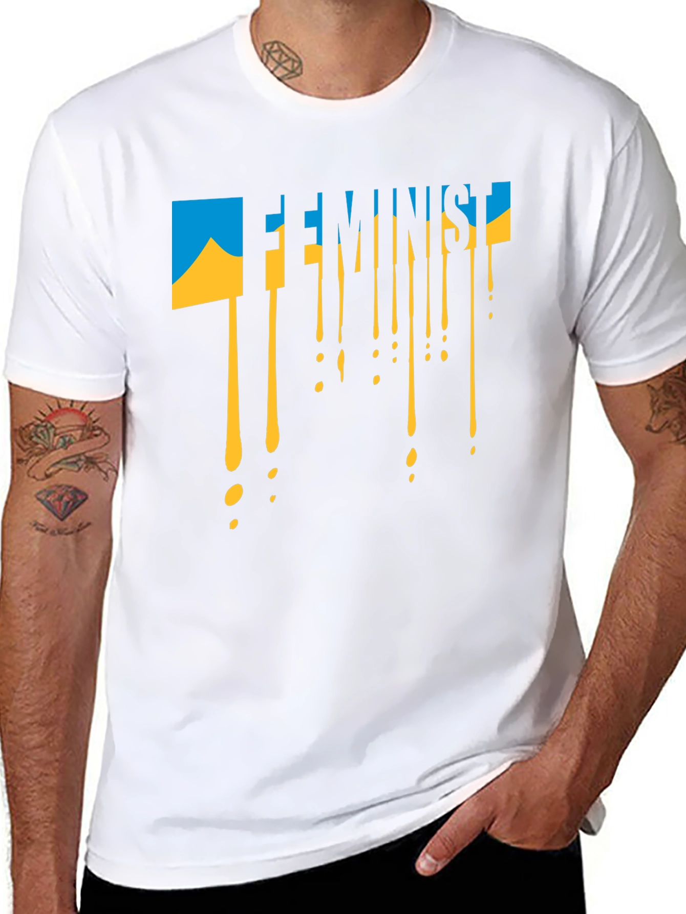 Black Feminist Ukraine Flag Drip T-Shirt view 8