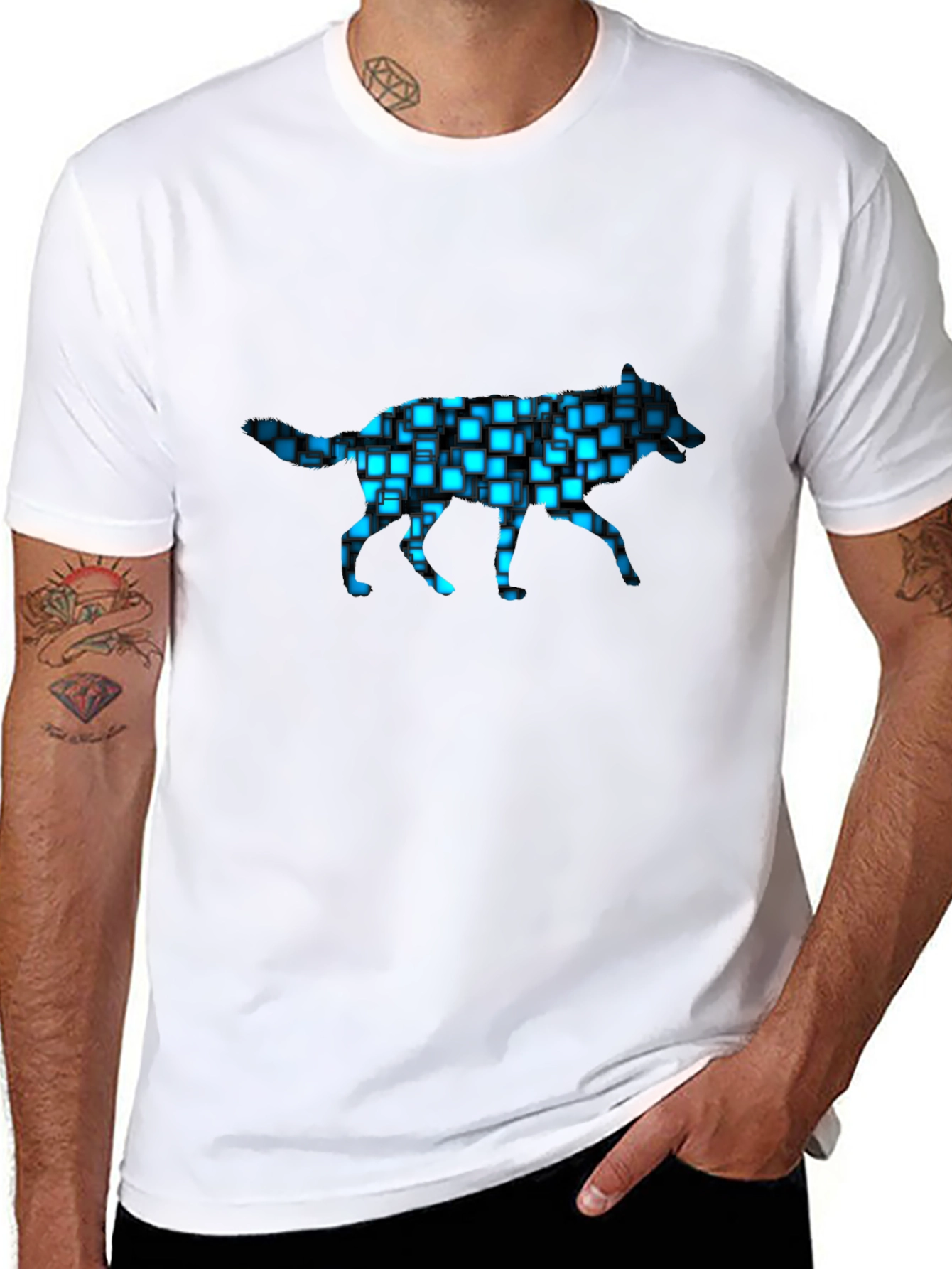 Black Cyber Wolf T-Shirt - Black Graphic Tee view 8