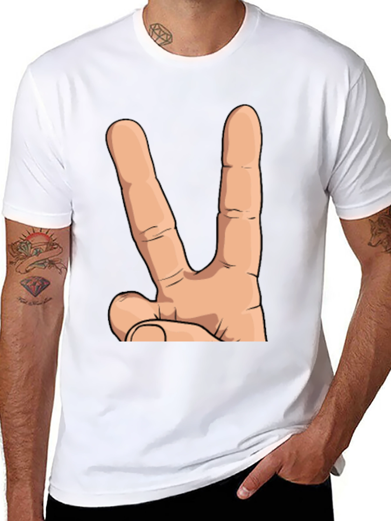 Black Peace Hand Sign Graphic T-Shirt - Unisex Cotton Tee view 8