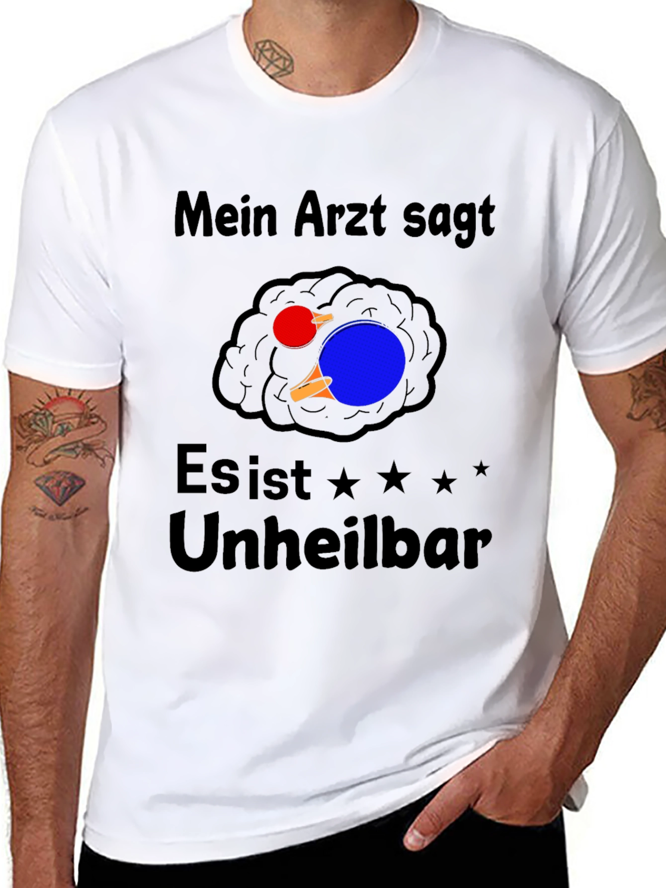 Black Funny Ping Pong Brain T-Shirt - Mein Arzt Sagt... view 8