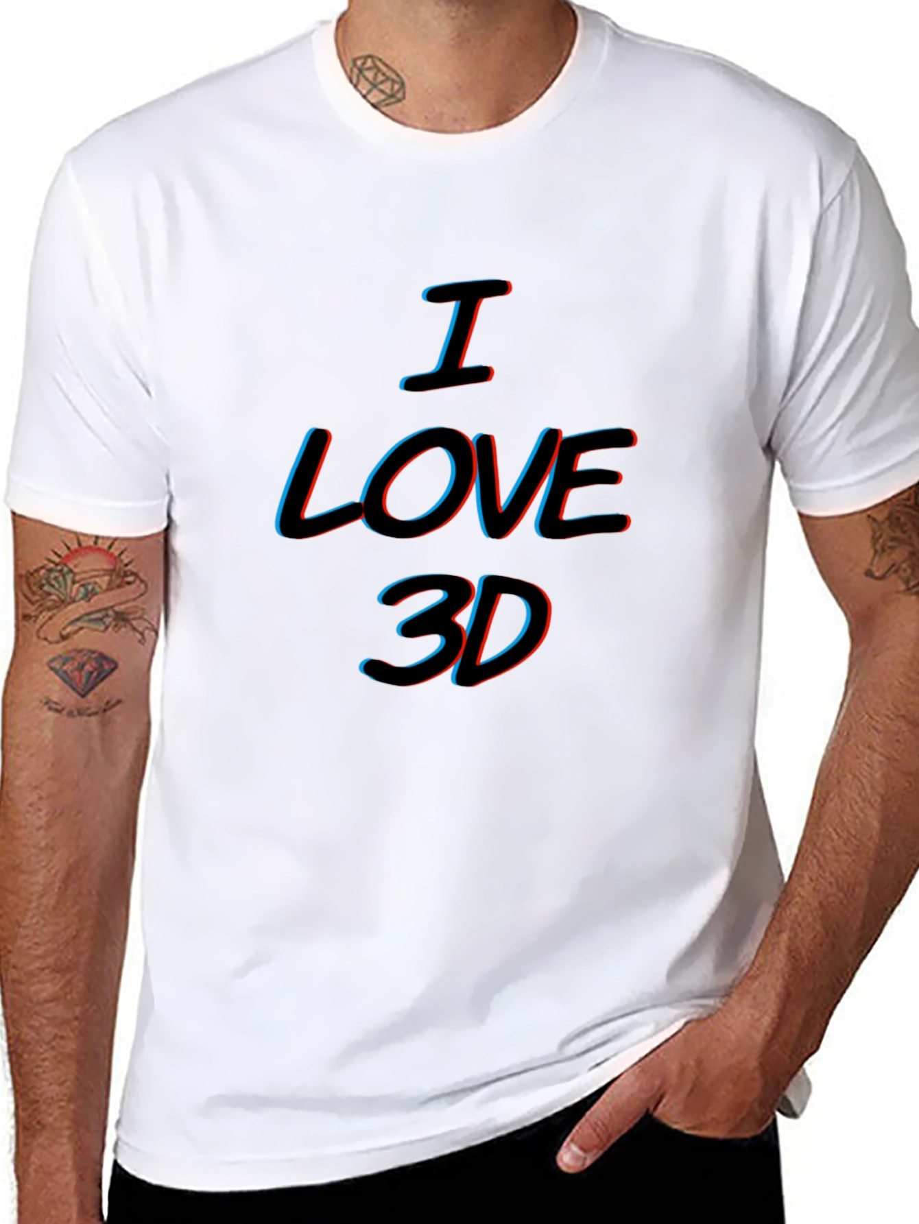 Black I Love 3D Black T-Shirt view 8