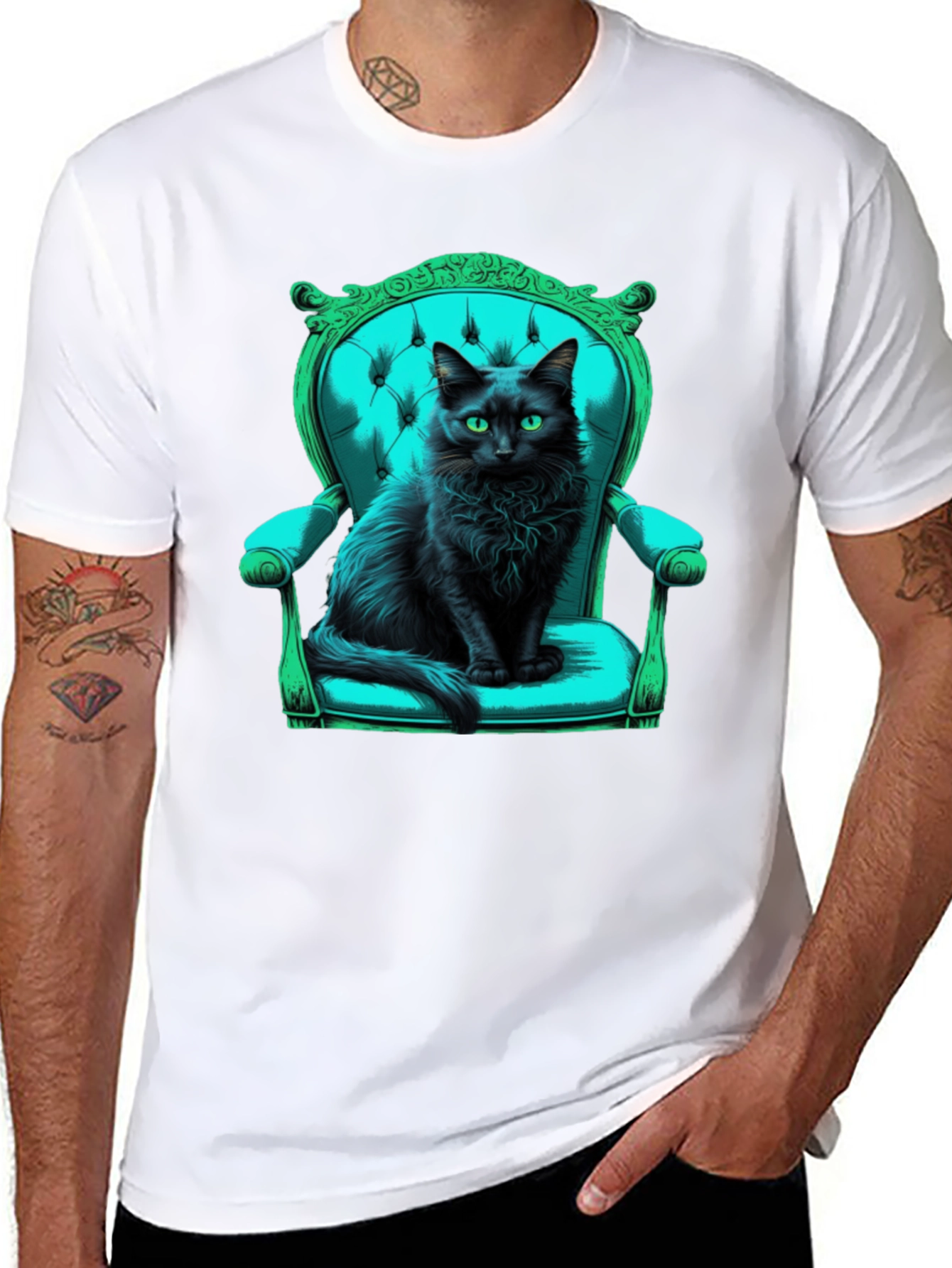 Black Black Cat in Chair Graphic Tee view 8