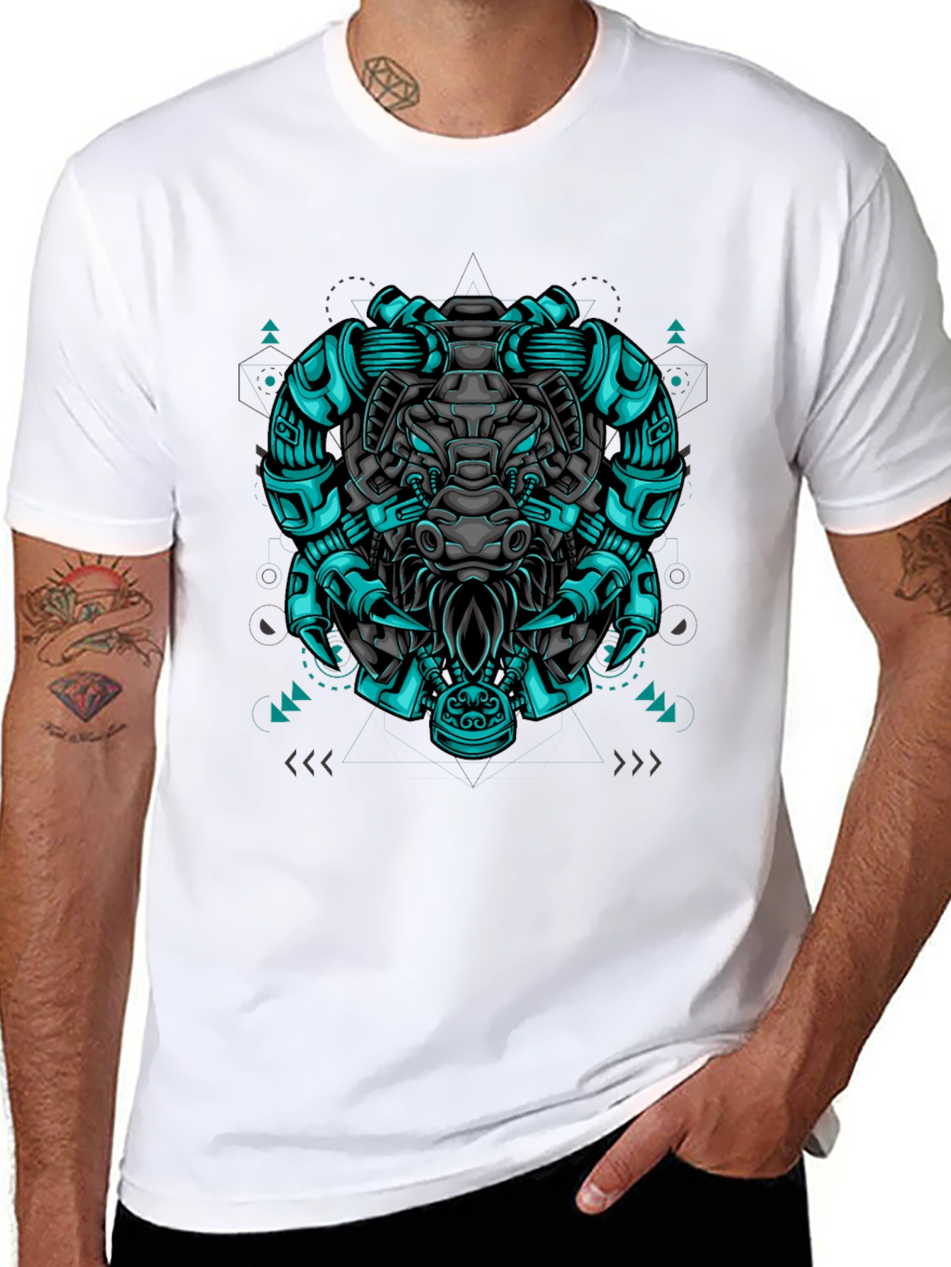 Black Cyberpunk Bull Graphic Tee - Black view 8