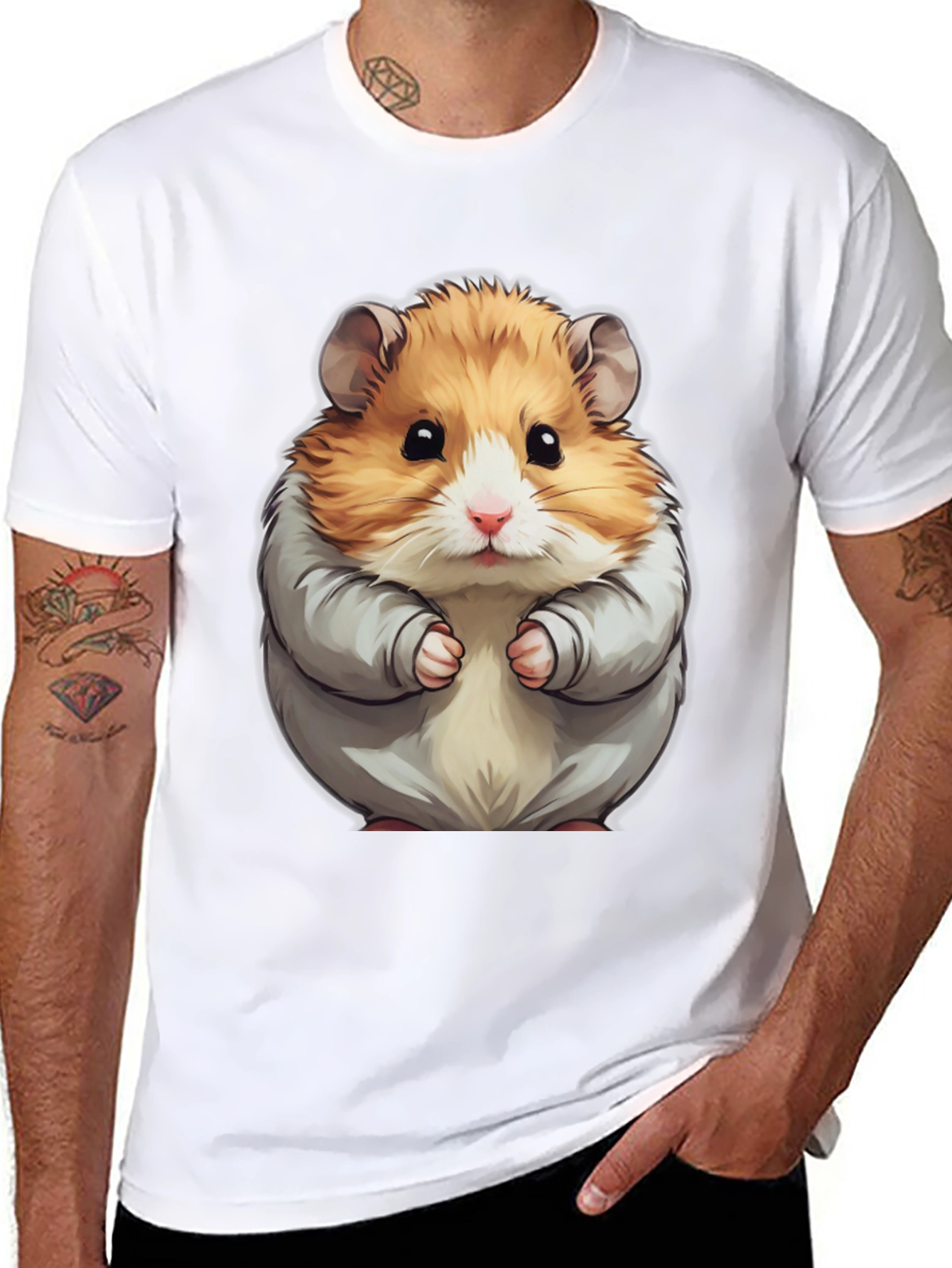 Black Cute Hamster Graphic Tee - Black Cotton T-Shirt view 8