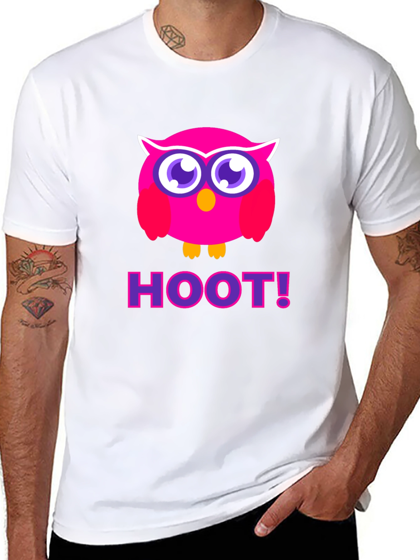 Black Pink Owl Hoot T-Shirt - Black Cotton Tee view 8
