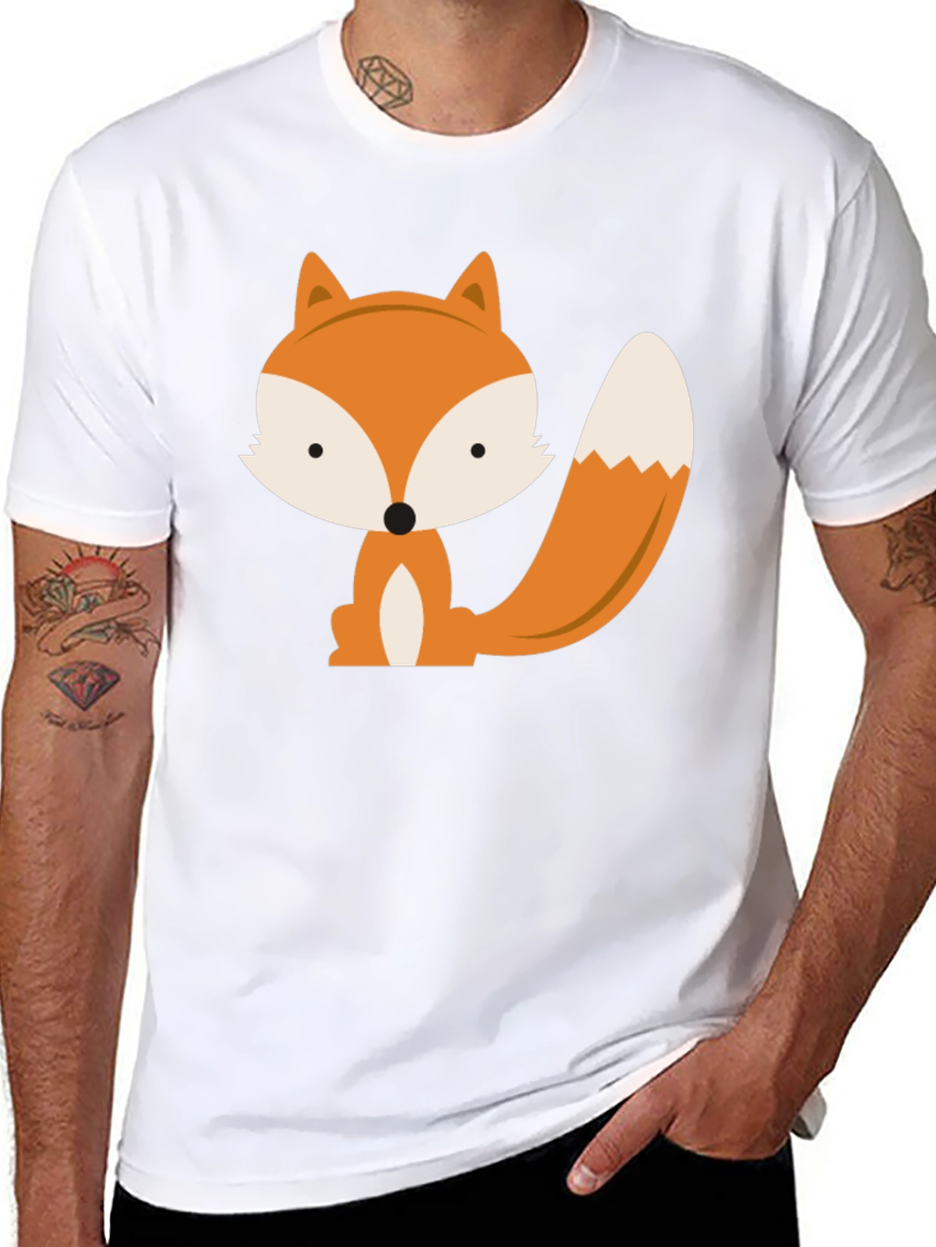 Black Cute Fox Graphic Tee - Black Unisex T-Shirt view 8