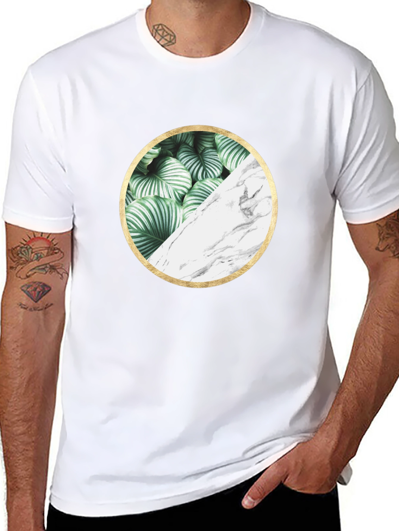Nature Marble Circle Graphic Black Tee - 8