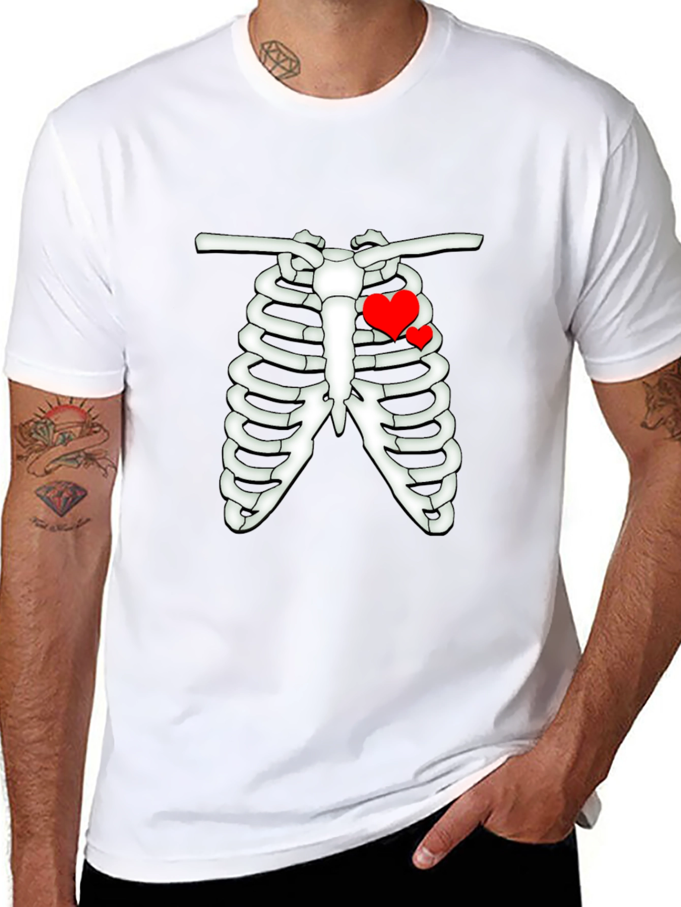Black Heart Rib Cage Graphic Tee -  Men's Black T-Shirt view 8