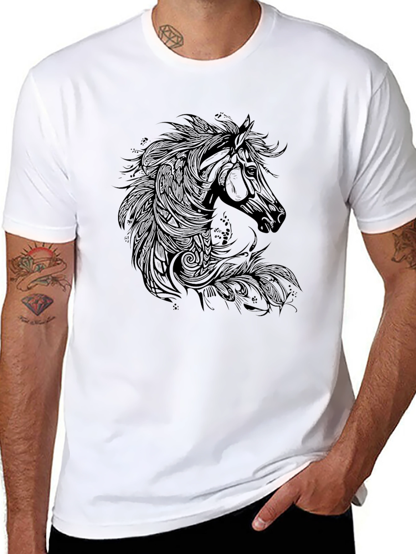 Black Horse Graphic Print T-Shirt - Black view 8