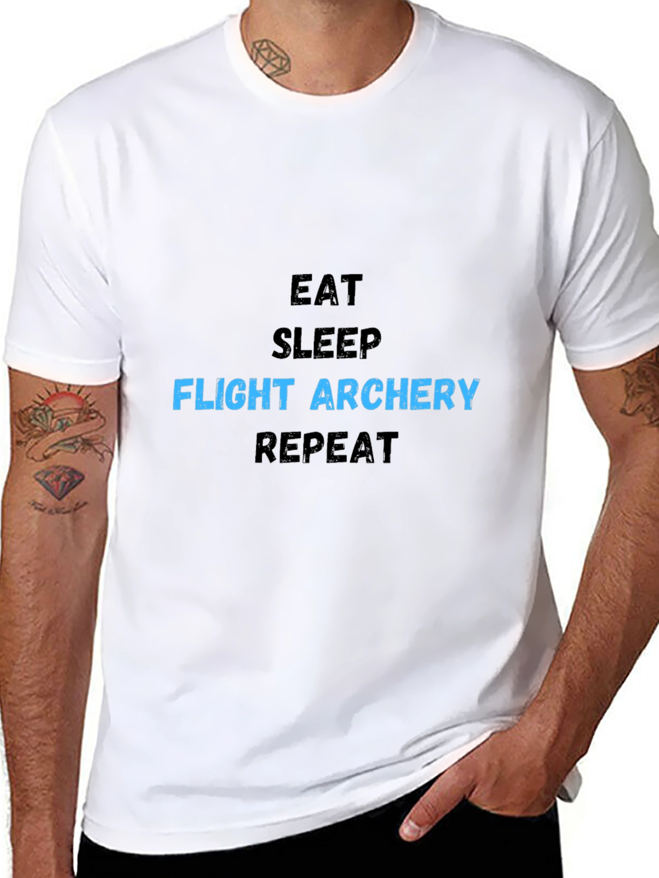 Black Eat Sleep Flight Archery Repeat Black T-Shirt view 8