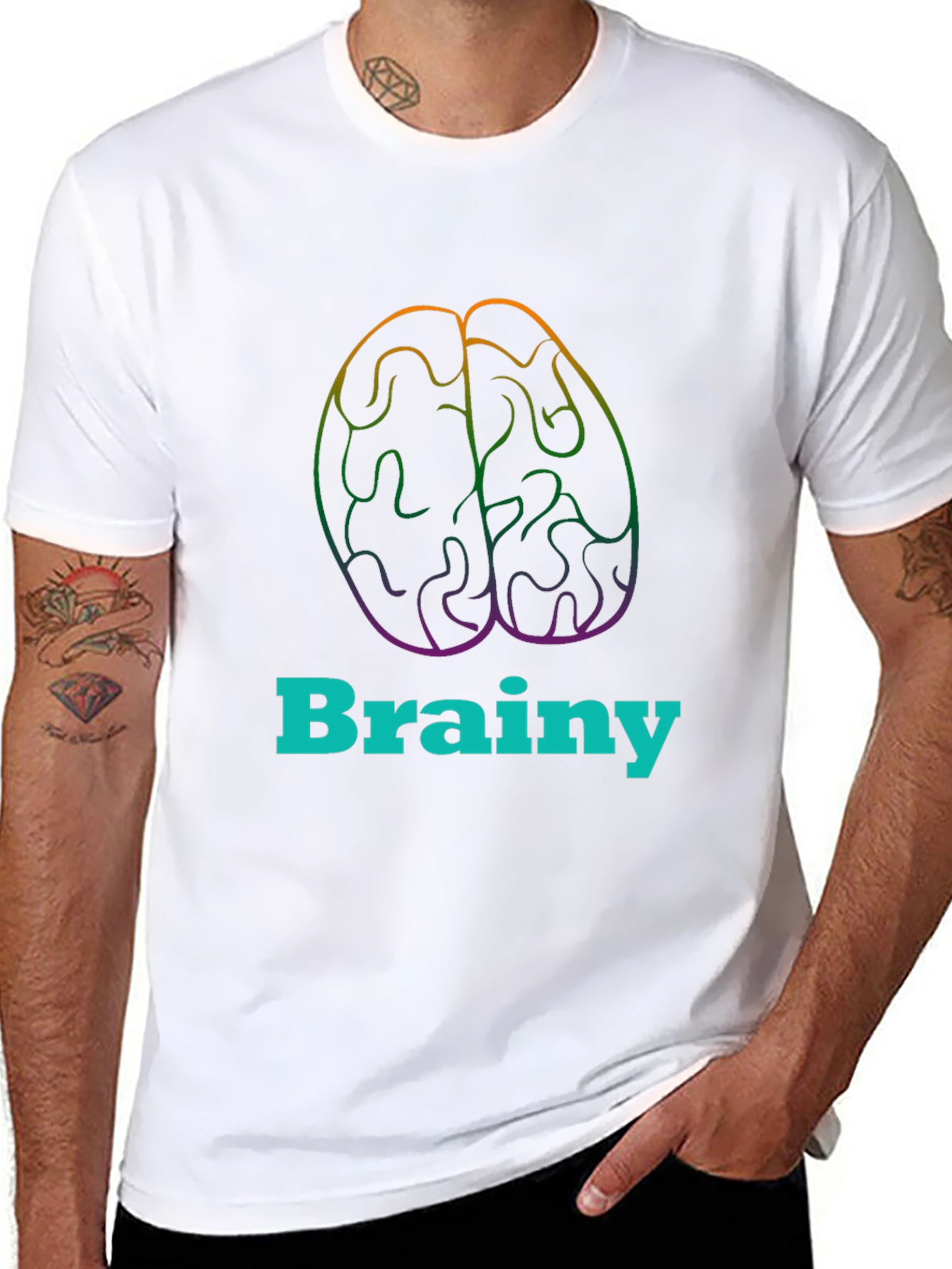 Black Brainy Tee - Colorful Brain Graphic T-Shirt view 8