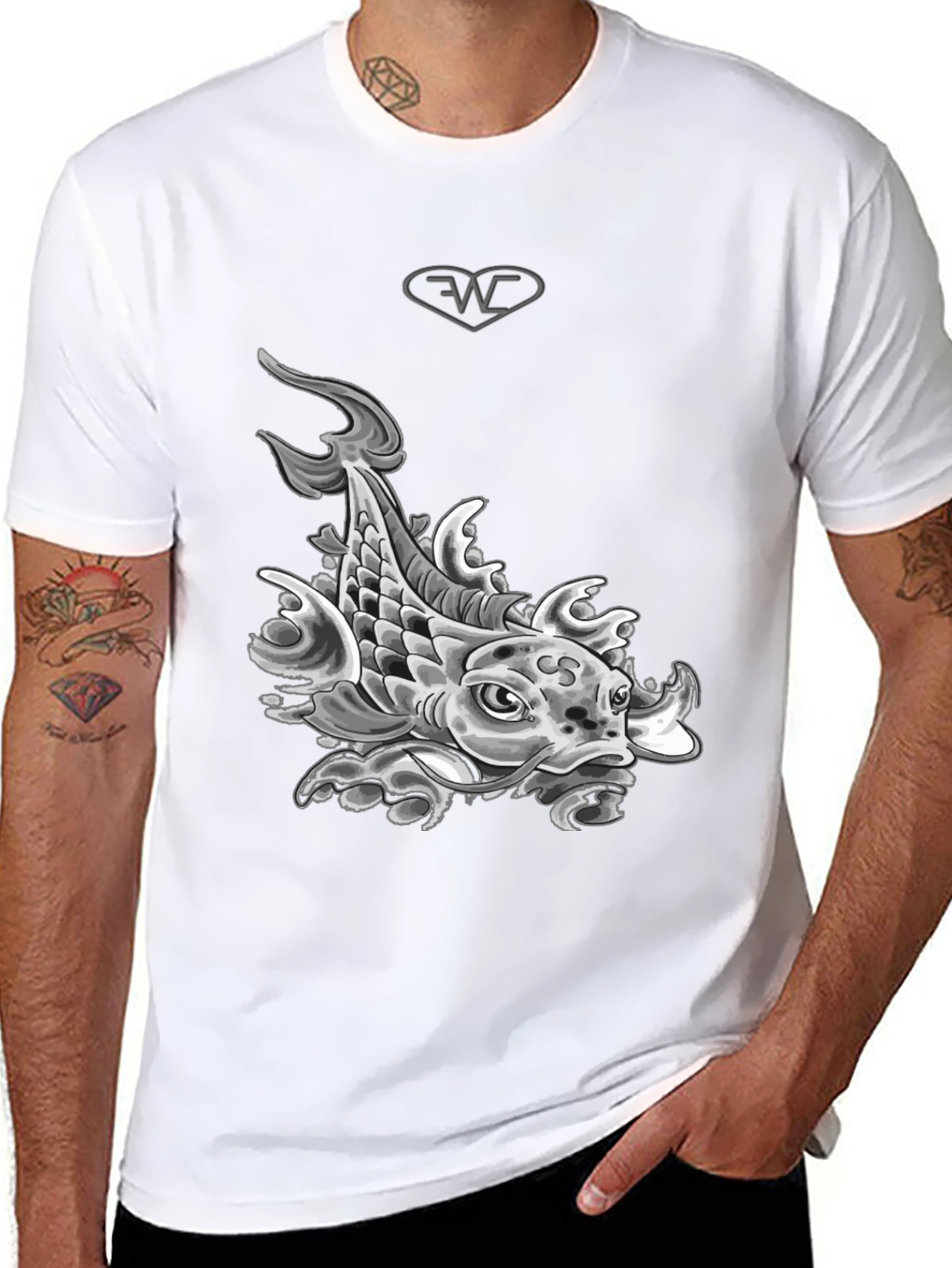 Black Koi Fish Graphic T-Shirt - Black Cotton Blend Tee view 8