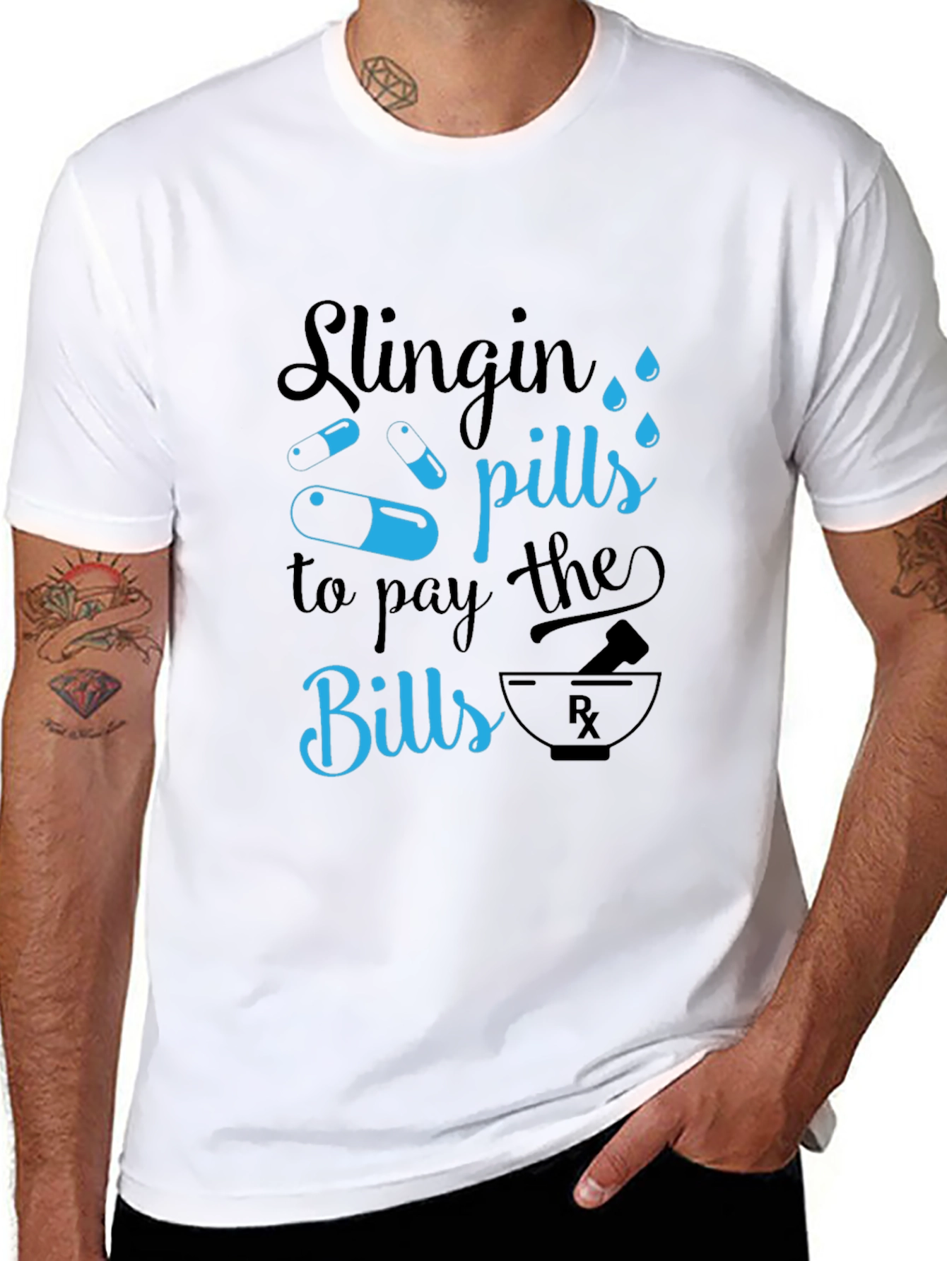 Black Slingin' Pills Graphic T-Shirt - Funny Pharmacy Tee view 8