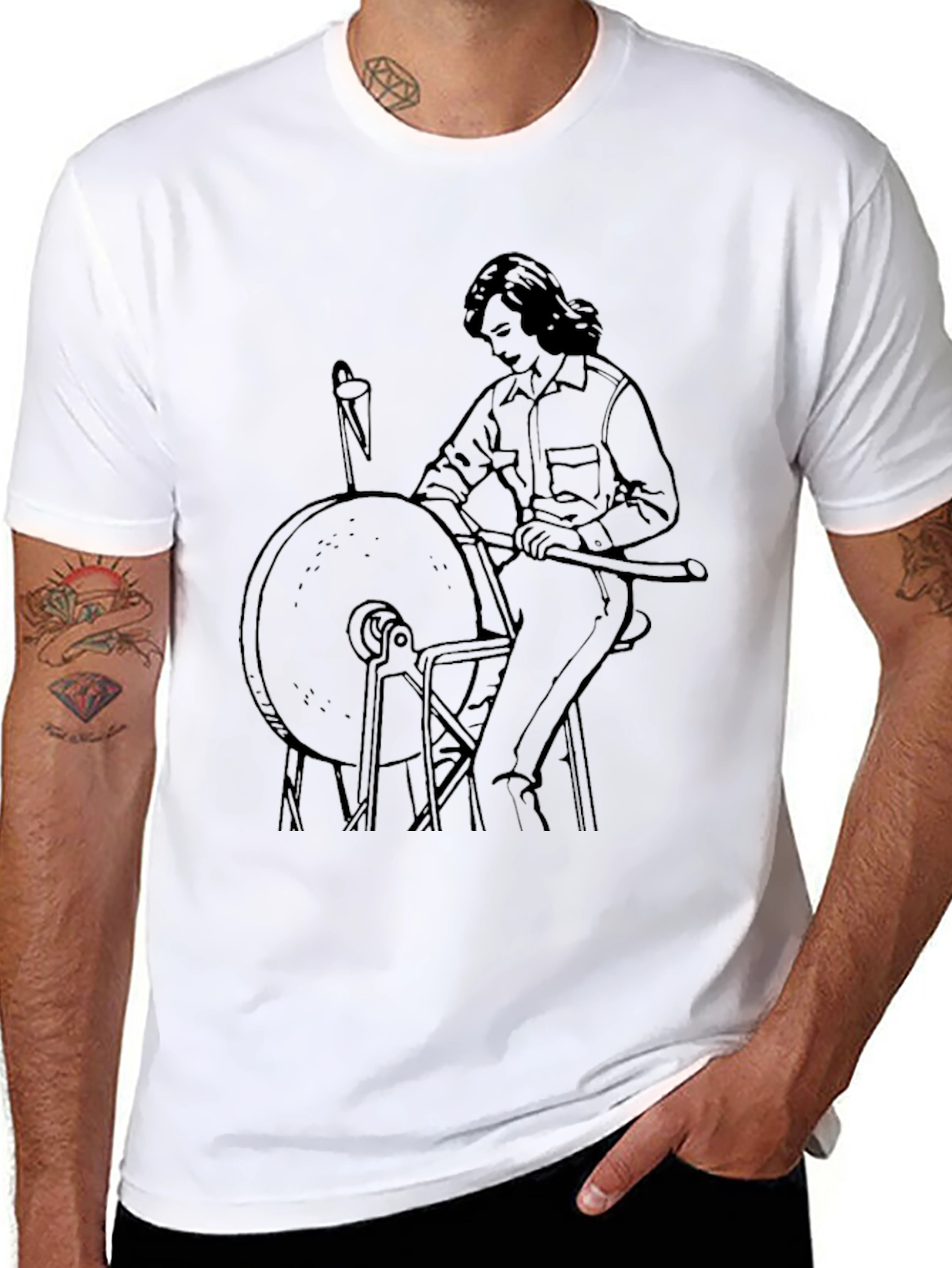 Black Retro Grinding Wheel Graphic Tee view 8