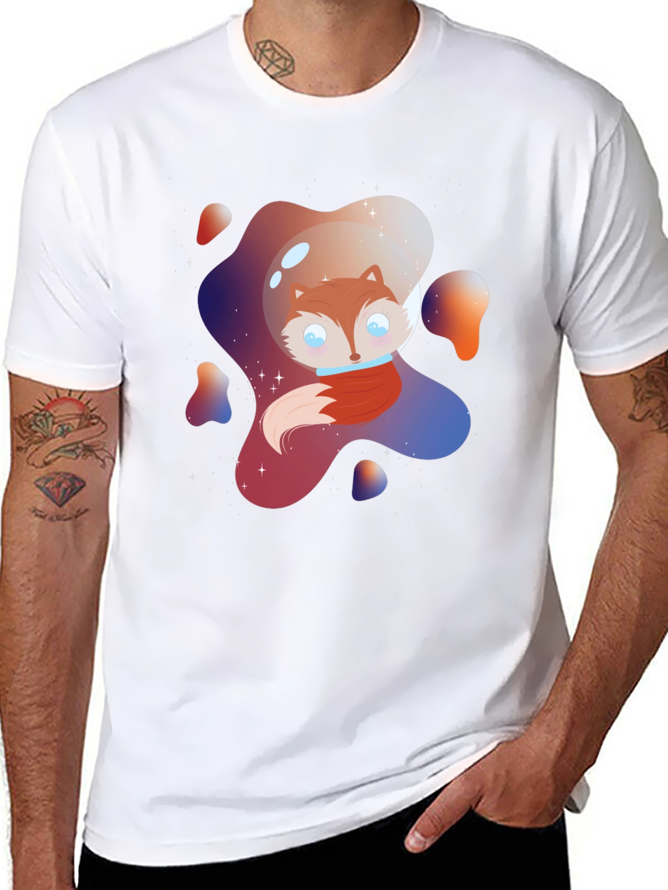 Black Space Fox Graphic Tee - Unique Design view 8