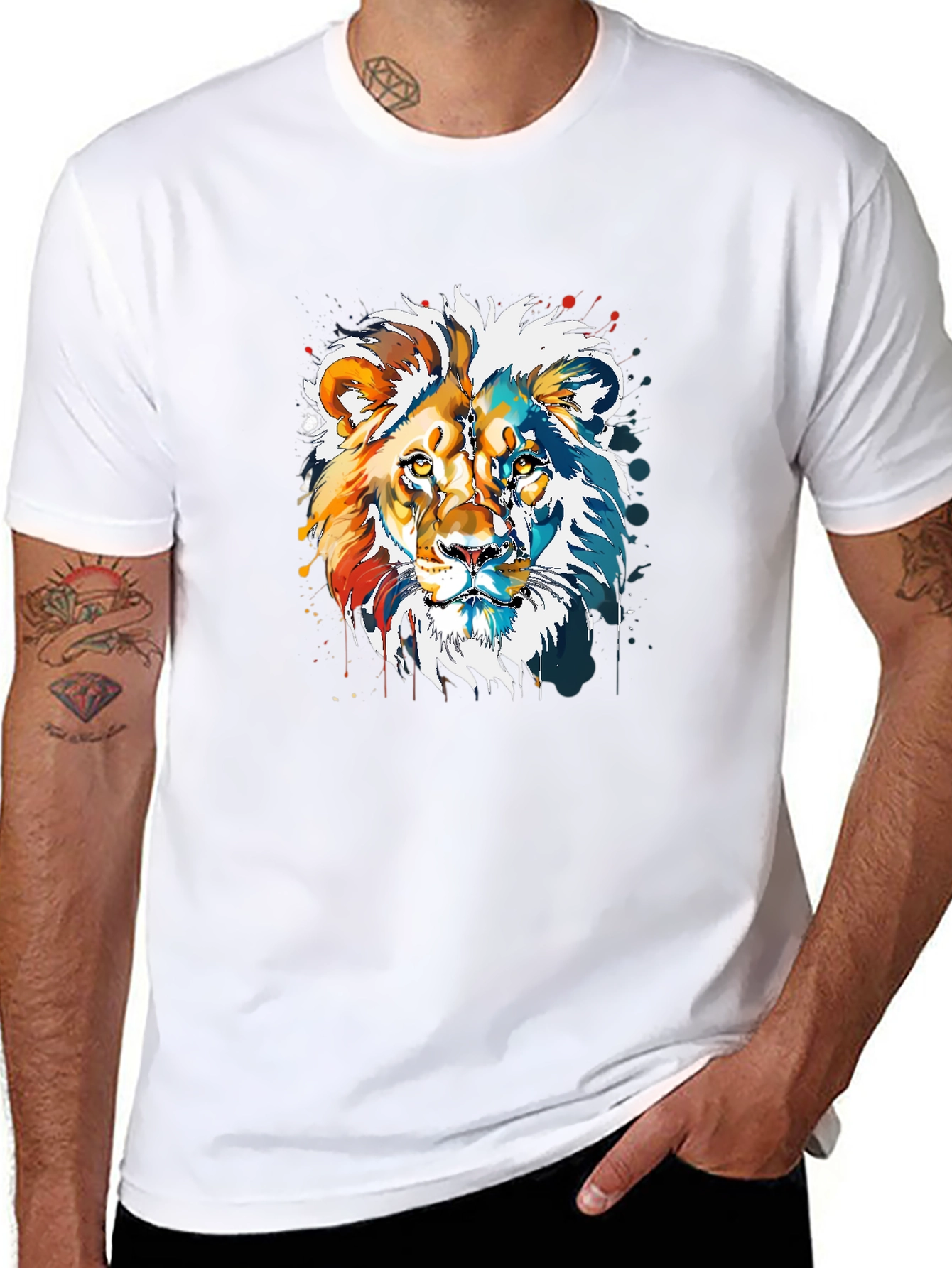Black Lion Graphic Print Men's T-Shirt view 8