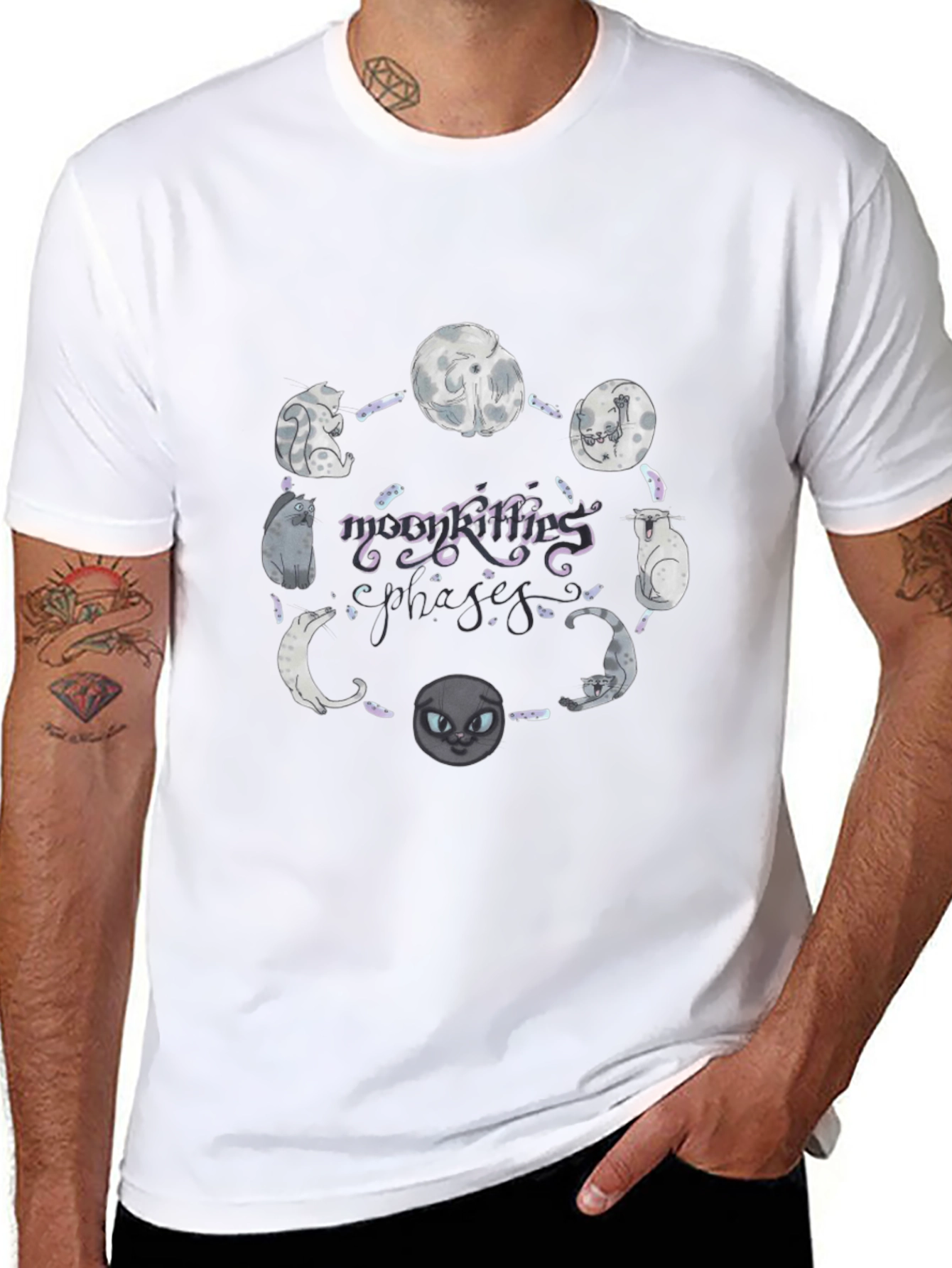 Black Moon Phases Cat Graphic T-Shirt view 8