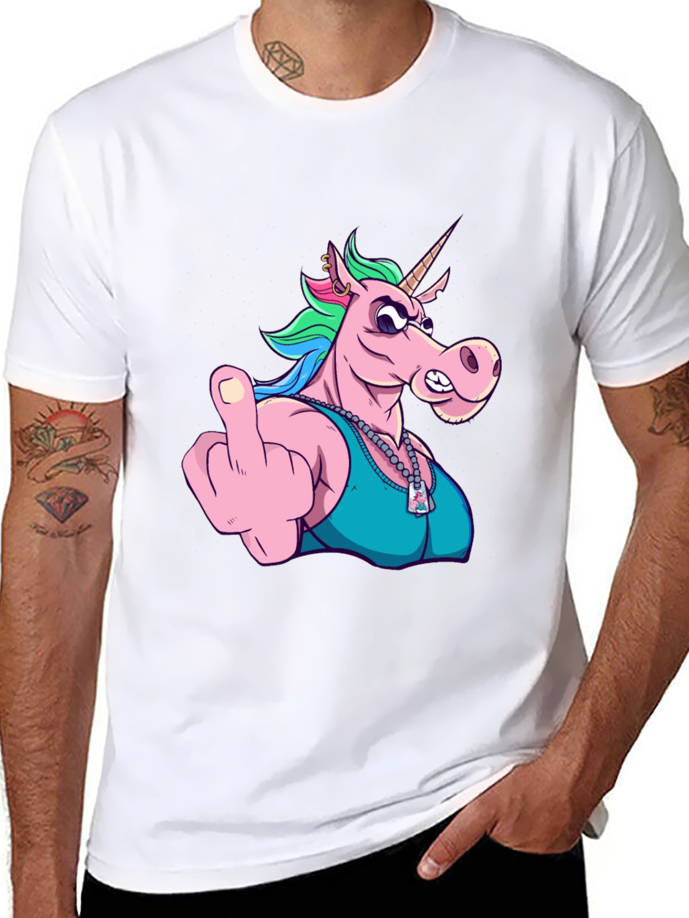 Black Funny Unicorn Middle Finger Graphic Tee view 8