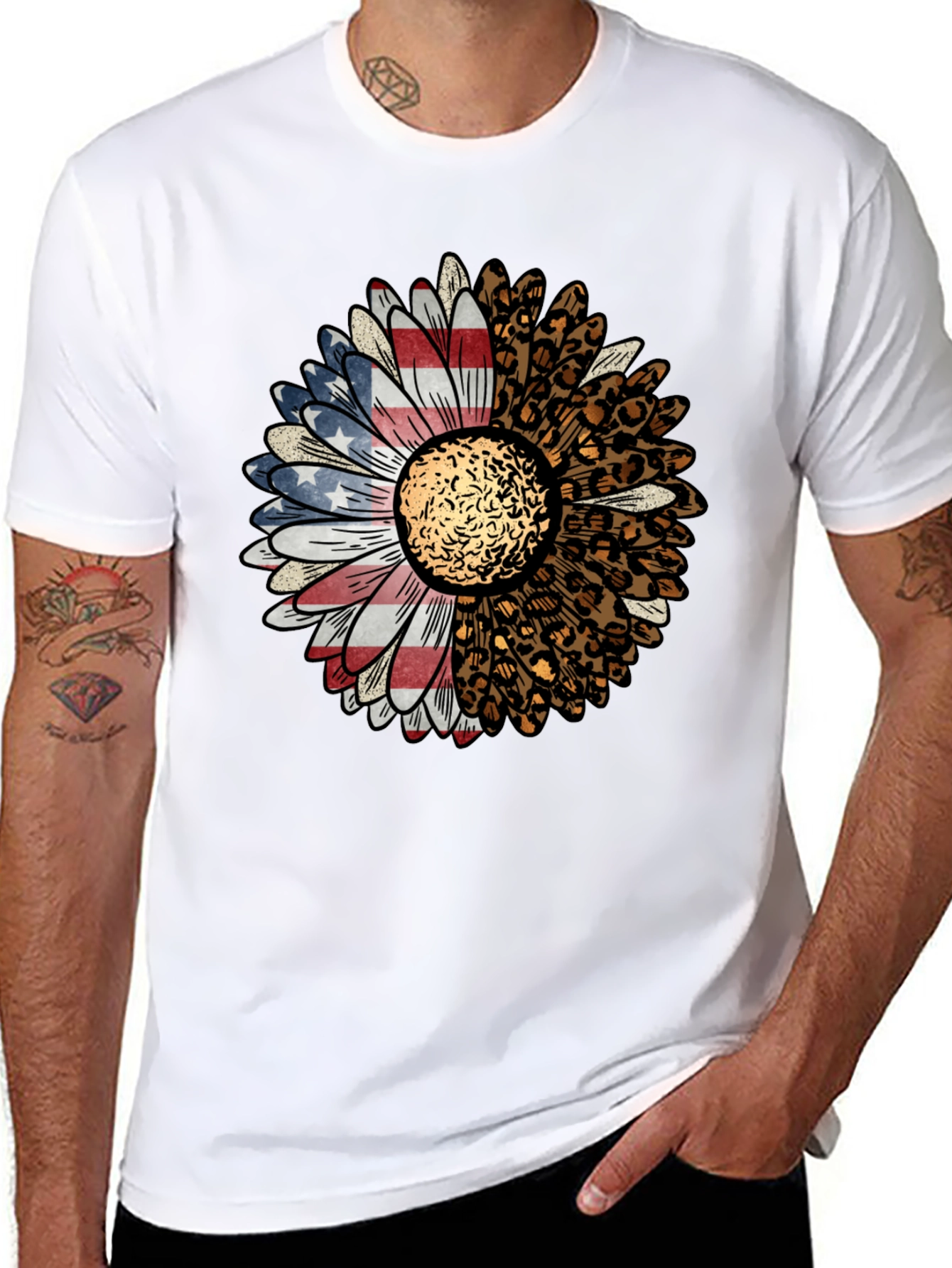 Black American Flag Leopard Sunflower Graphic Tee view 8