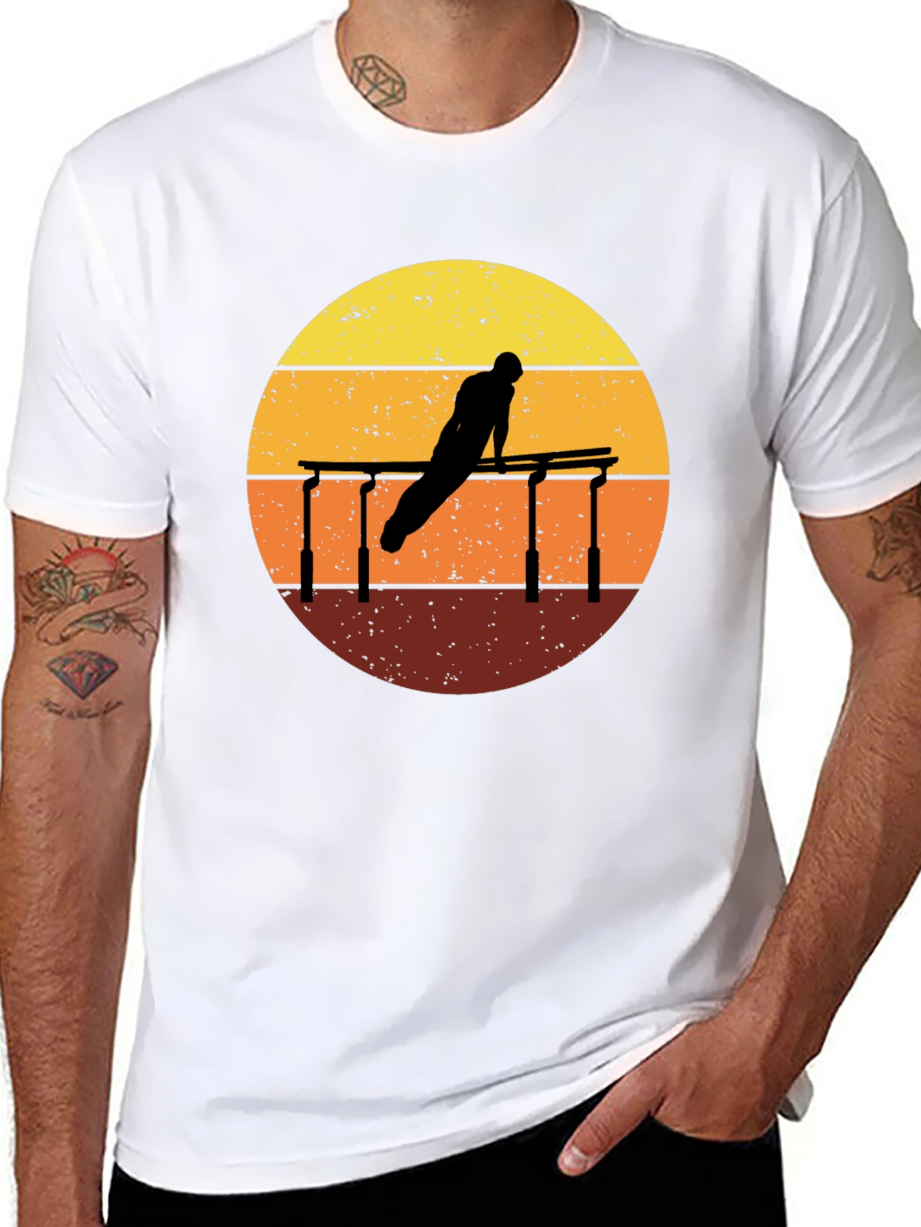Black Gymnastics Sunset Graphic Tee - Black Cotton T-Shirt view 8